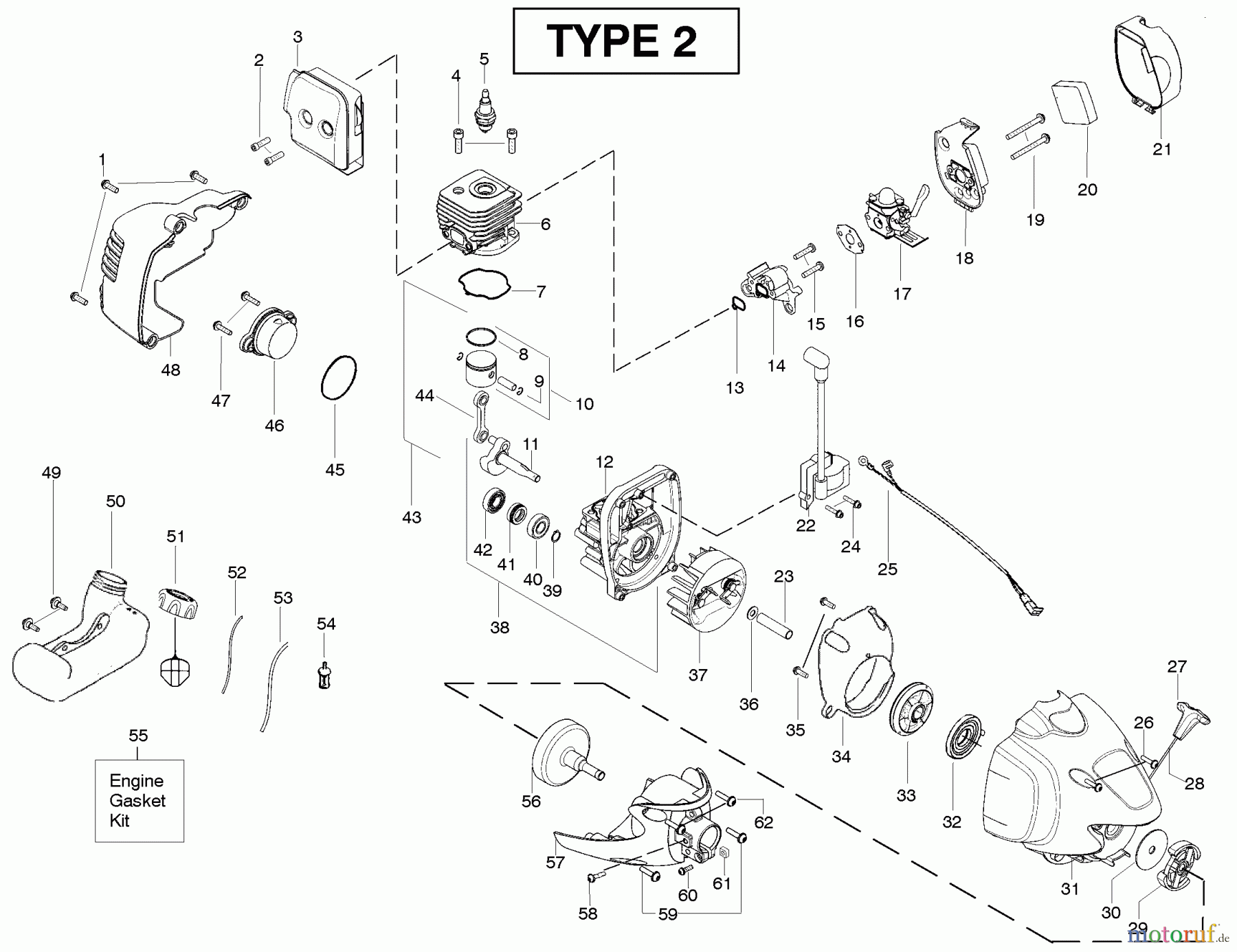 Poulan / Weed Eater Motorsensen, Trimmer PP025 (Type 2) - Poulan Pro String Trimmer Engine Type 2