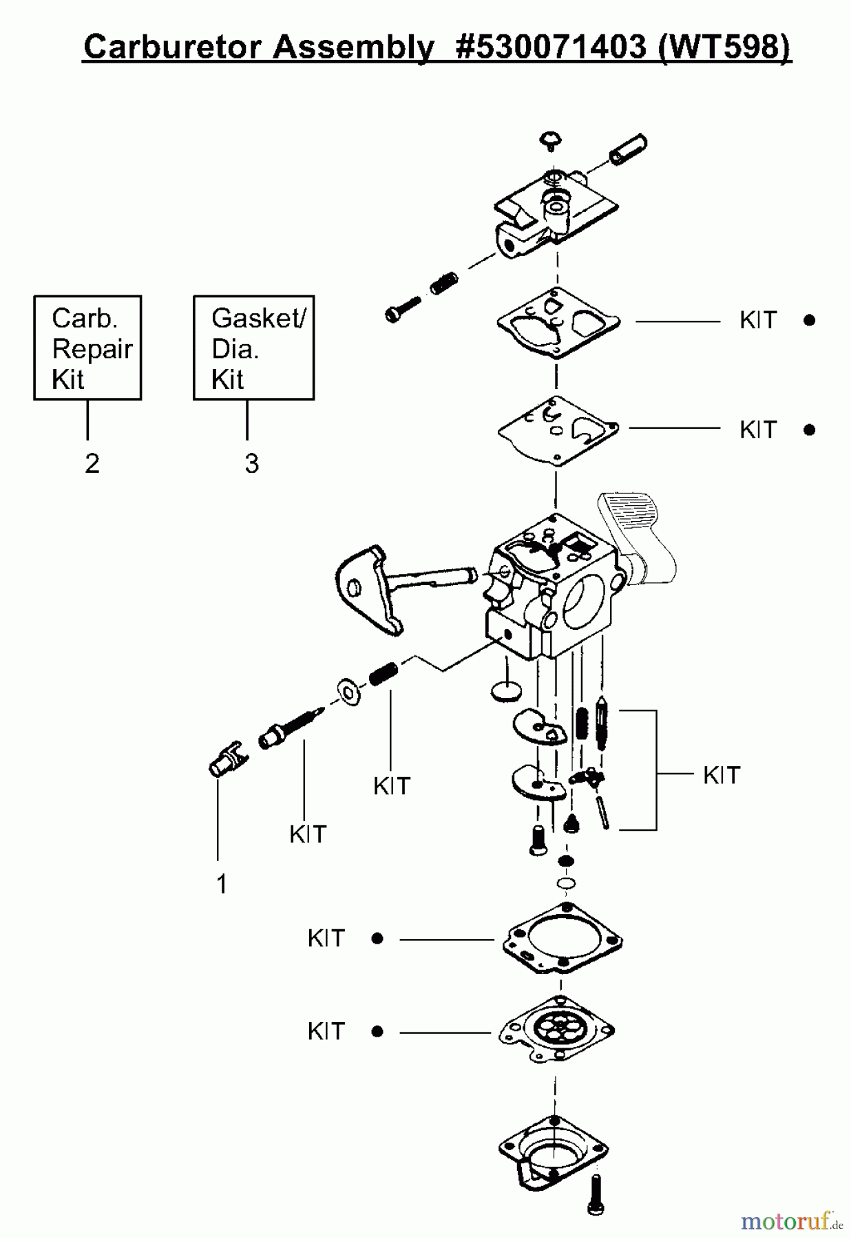 Poulan / Weed Eater Motorsensen, Trimmer PP031 - Poulan Pro String Trimmer Carburetor Assembly (WT598) P/N 530071403