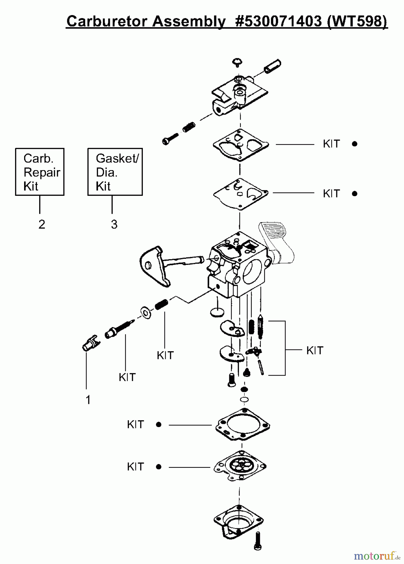 Poulan / Weed Eater Motorsensen, Trimmer PP033 - Poulan Pro String Trimmer Carburetor Assembly (WT598) P/N 530071403