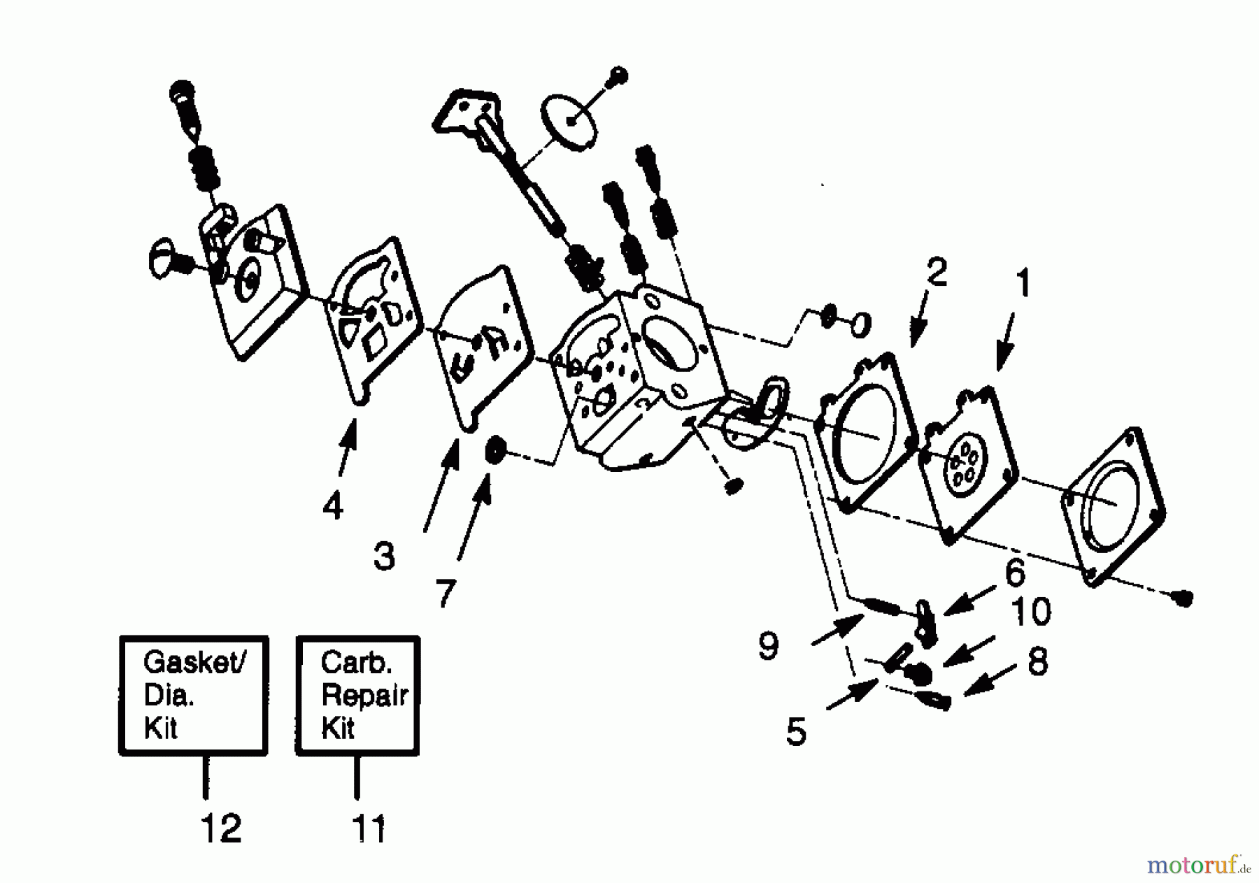 Poulan / Weed Eater Motorsensen, Trimmer PP115 - Poulan Pro String Trimmer CARBURETORS WT-245 & WT-299 BREAKDOWN
