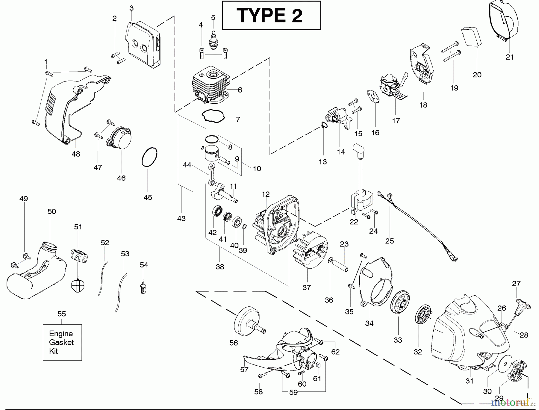 Poulan / Weed Eater Motorsensen, Trimmer PP125 (Type 2) - Poulan Pro String Trimmer Engine Type 2