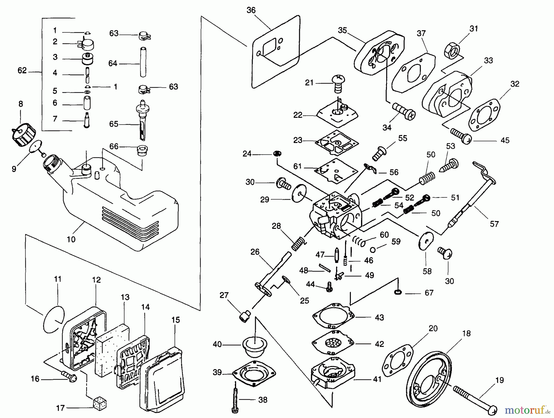 Poulan / Weed Eater Bläser / Sauger / Häcksler / Mulchgeräte PP442 - Poulan Pro Blower Fuel Tank & Carburetor