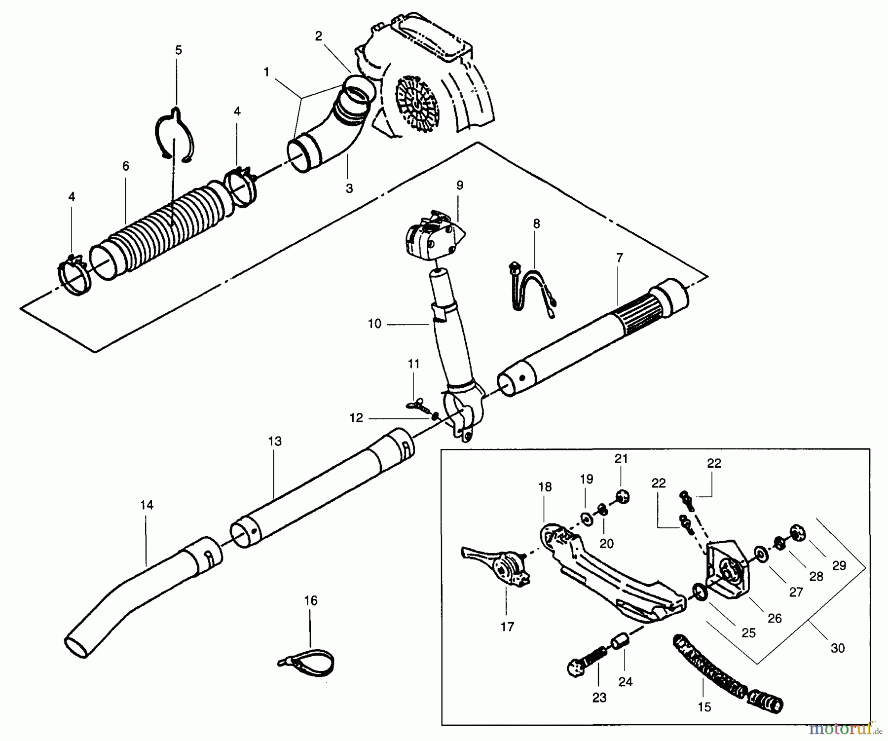 Poulan / Weed Eater Bläser / Sauger / Häcksler / Mulchgeräte PP442 - Poulan Pro Blower Pipes, Tubes, & Throttle Assembly