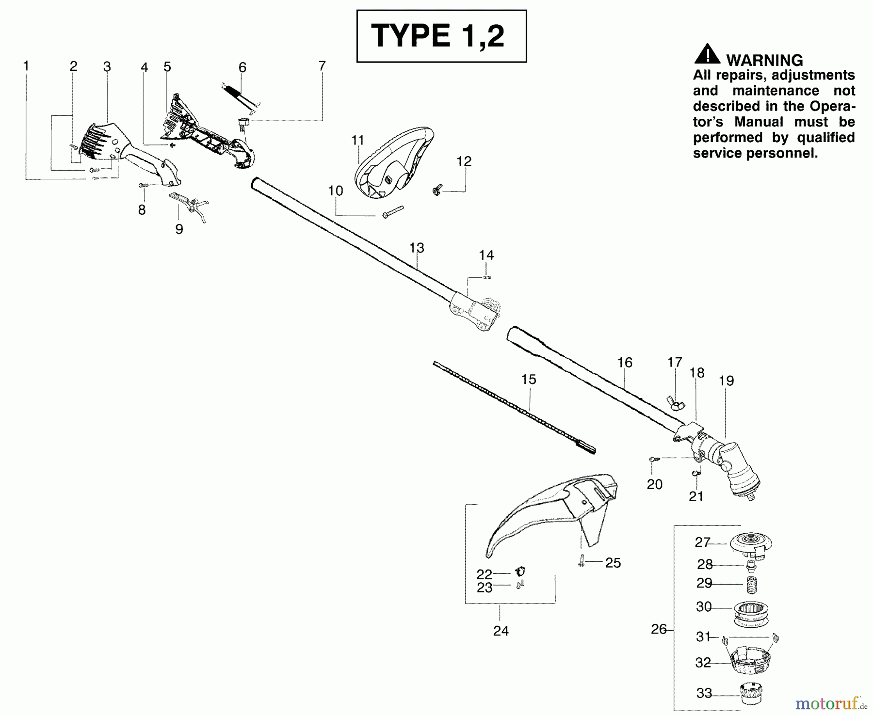 Poulan / Weed Eater Motorsensen, Trimmer PP136E (Type 2) - Poulan Pro String Trimmer Handle & Shaft Assembly Type 1,2