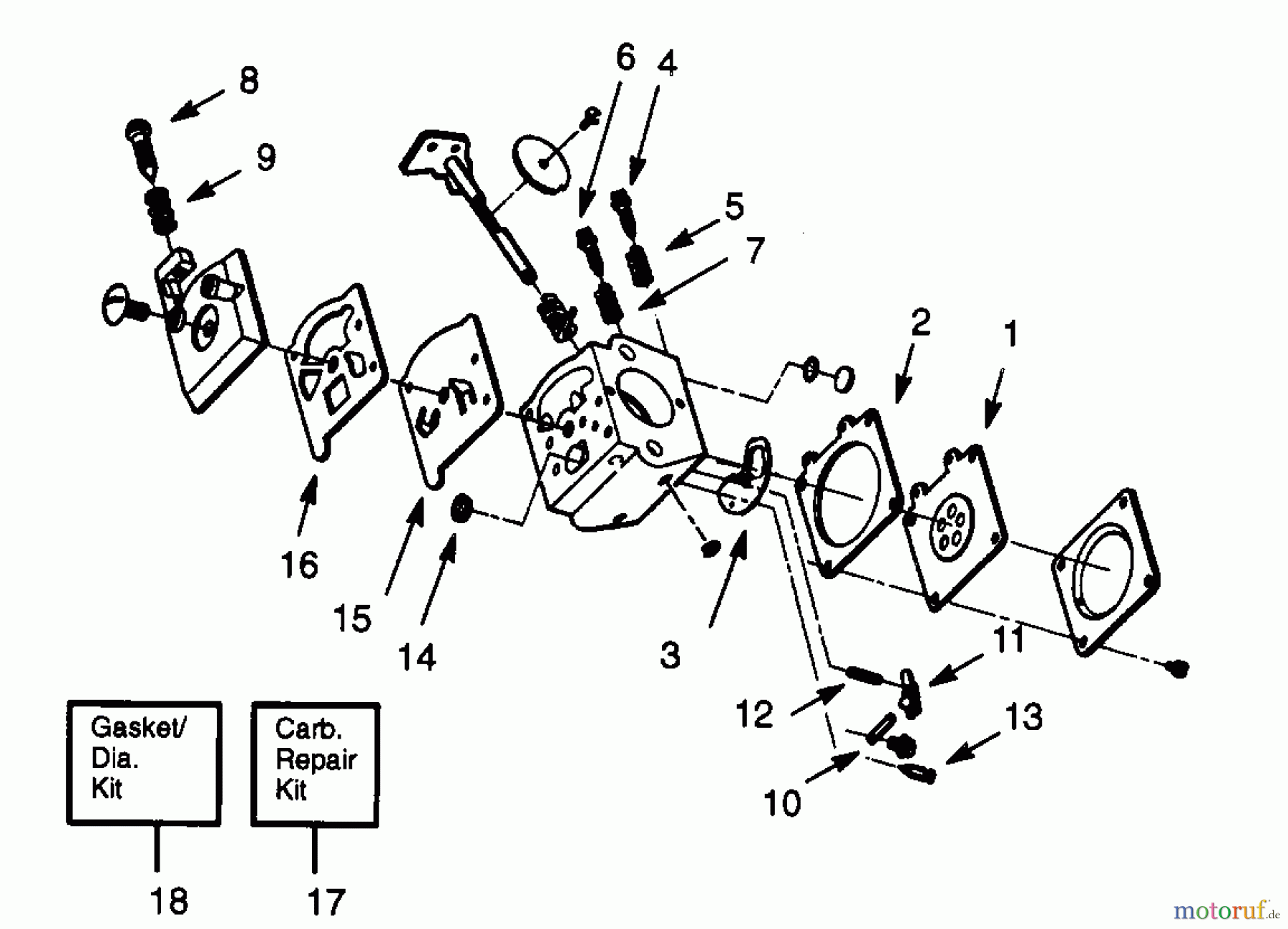 Poulan / Weed Eater Motorsensen, Trimmer PP195 - Poulan Pro String Trimmer CARBURETOR WA-199 BREAKDOWN