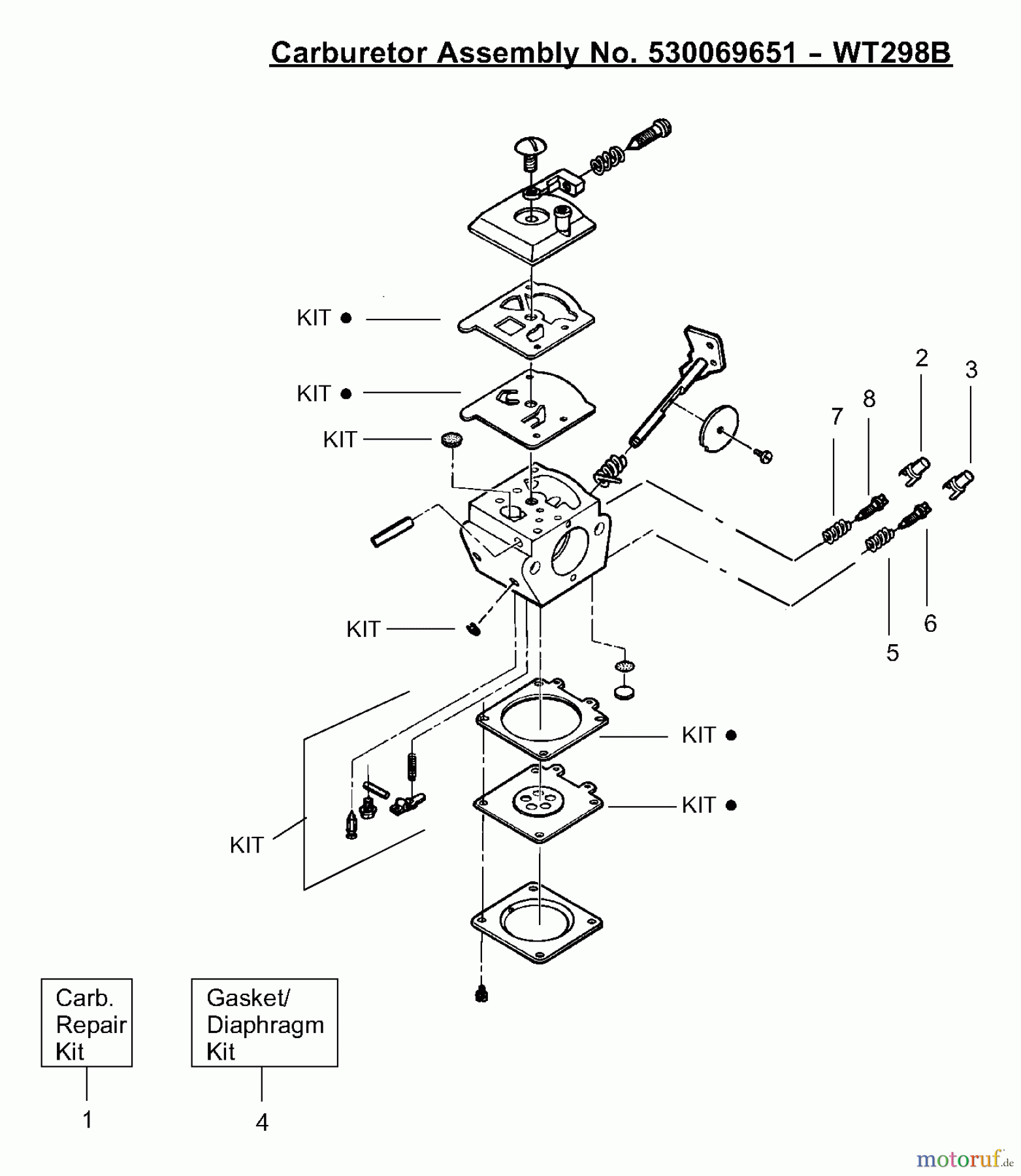 Poulan / Weed Eater Motorsensen, Trimmer PP196 - Poulan Pro String Trimmer Carburetor Assembly P/N 530069651
