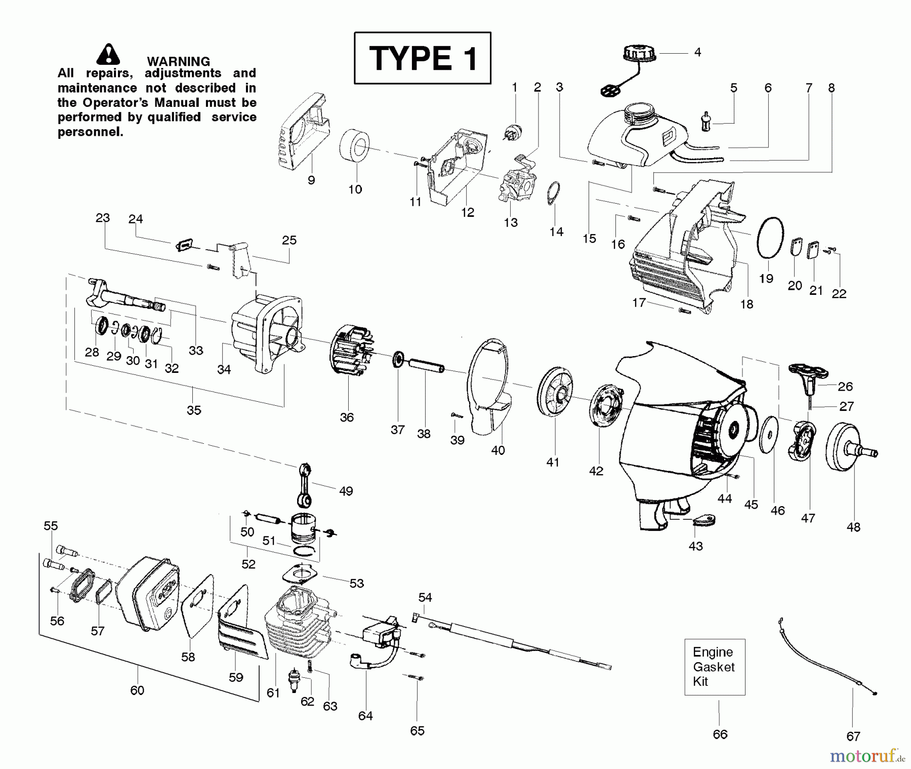 Poulan / Weed Eater Motorsensen, Trimmer PPB150E (Type 1) - Poulan Pro String Trimmer Engine Assembly Type 1