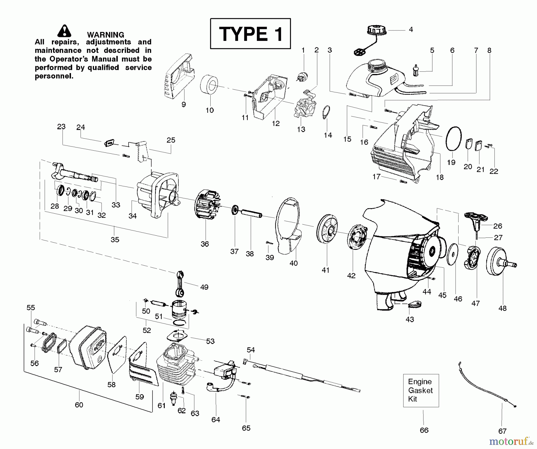 Poulan / Weed Eater Motorsensen, Trimmer PPB200E (Type 1) - Poulan Pro String Trimmer Engine Assembly Type 1