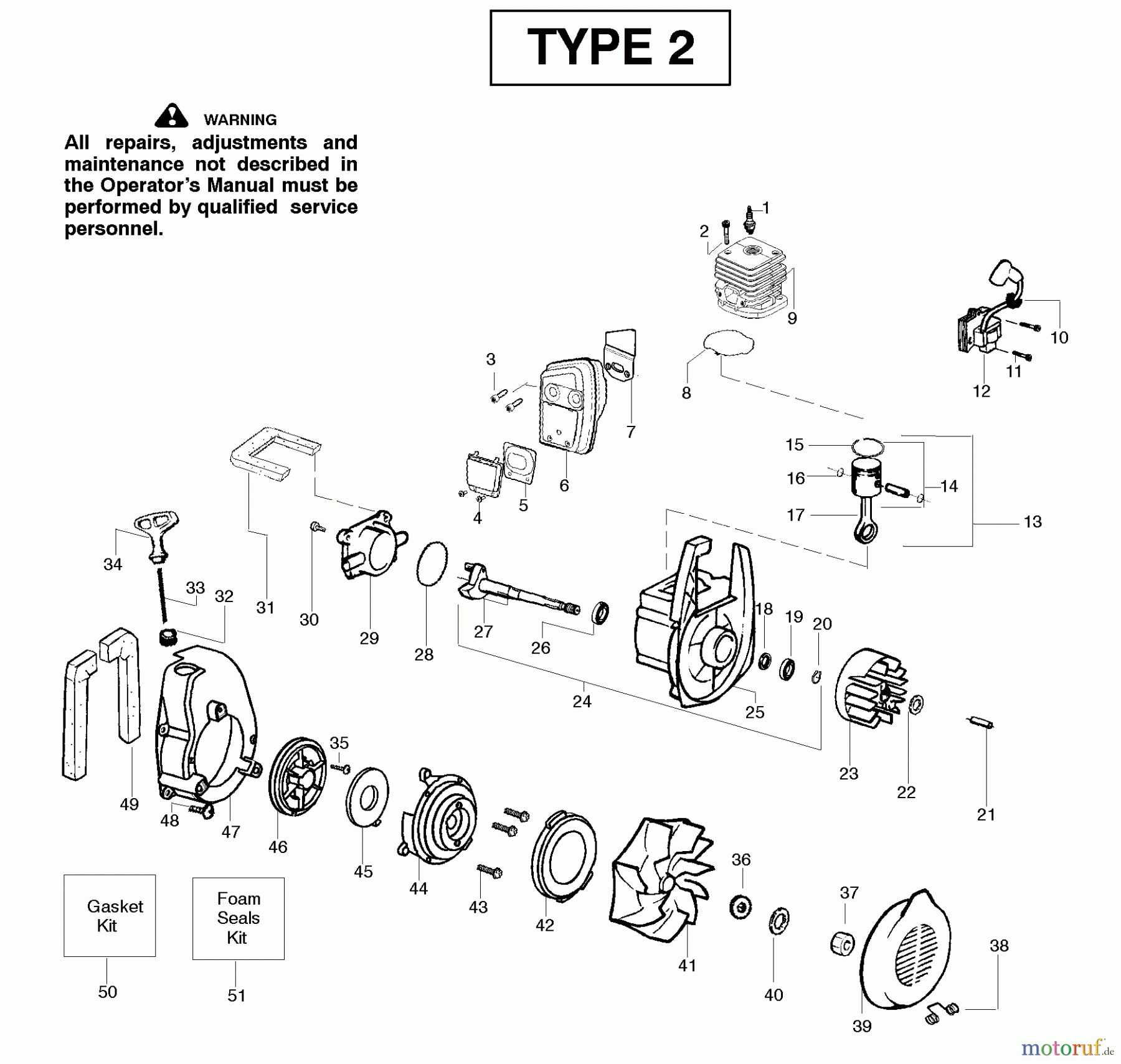 Poulan / Weed Eater Bläser / Sauger / Häcksler / Mulchgeräte PPB2000 (Type 2) - Poulan Pro Blower Engine Type 2