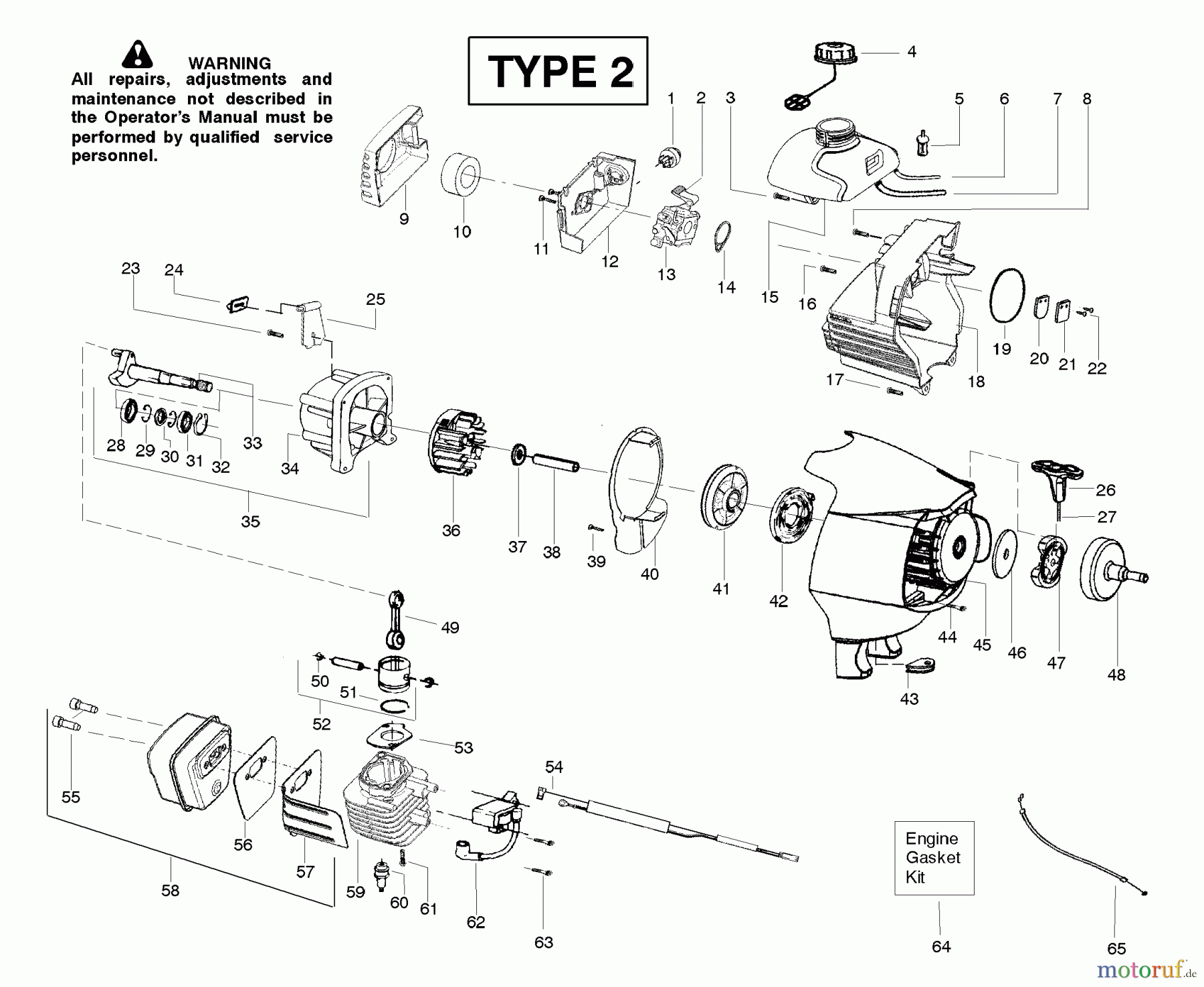 Poulan / Weed Eater Motorsensen, Trimmer PPB250E (Type 2) - Poulan Pro String Trimmer Engine Assembly Type 2