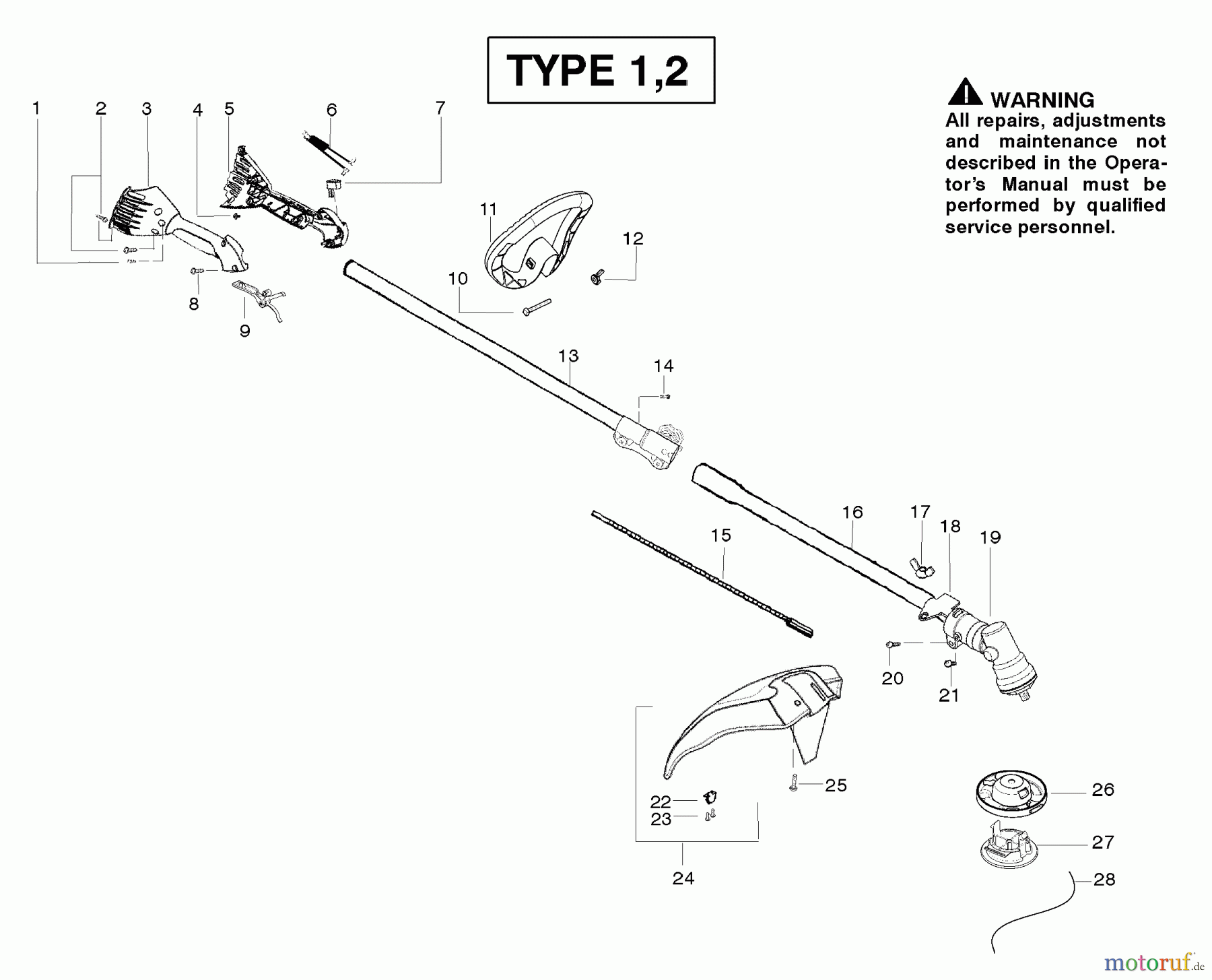Poulan / Weed Eater Motorsensen, Trimmer PPB250E (Type 2) - Poulan Pro String Trimmer Handle & Shaft Assembly Type 1,2