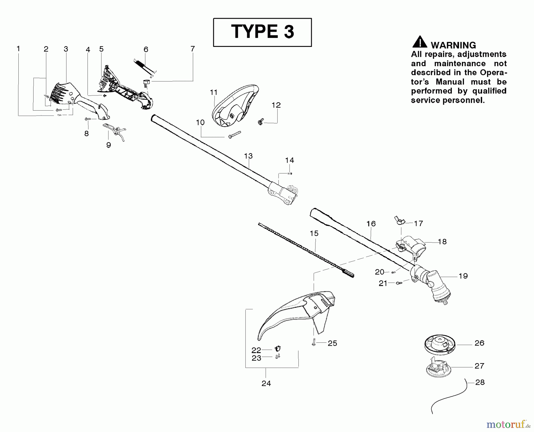 Poulan / Weed Eater Motorsensen, Trimmer PPB250E (Type 3) - Poulan Pro String Trimmer Handle & Shaft Assembly Type 3
