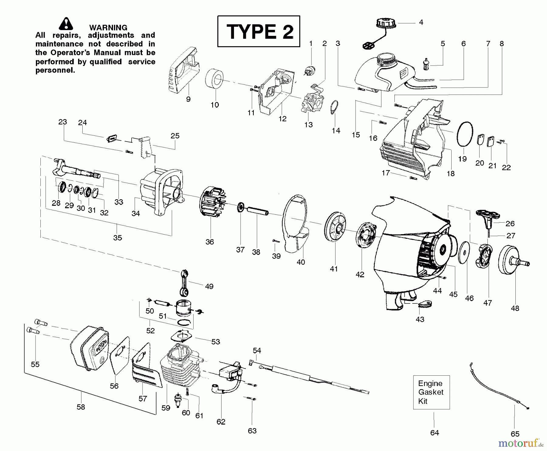Poulan / Weed Eater Motorsensen, Trimmer PPB32SST (Type 2) - Poulan Pro String Trimmer Engine Assembly Type 2