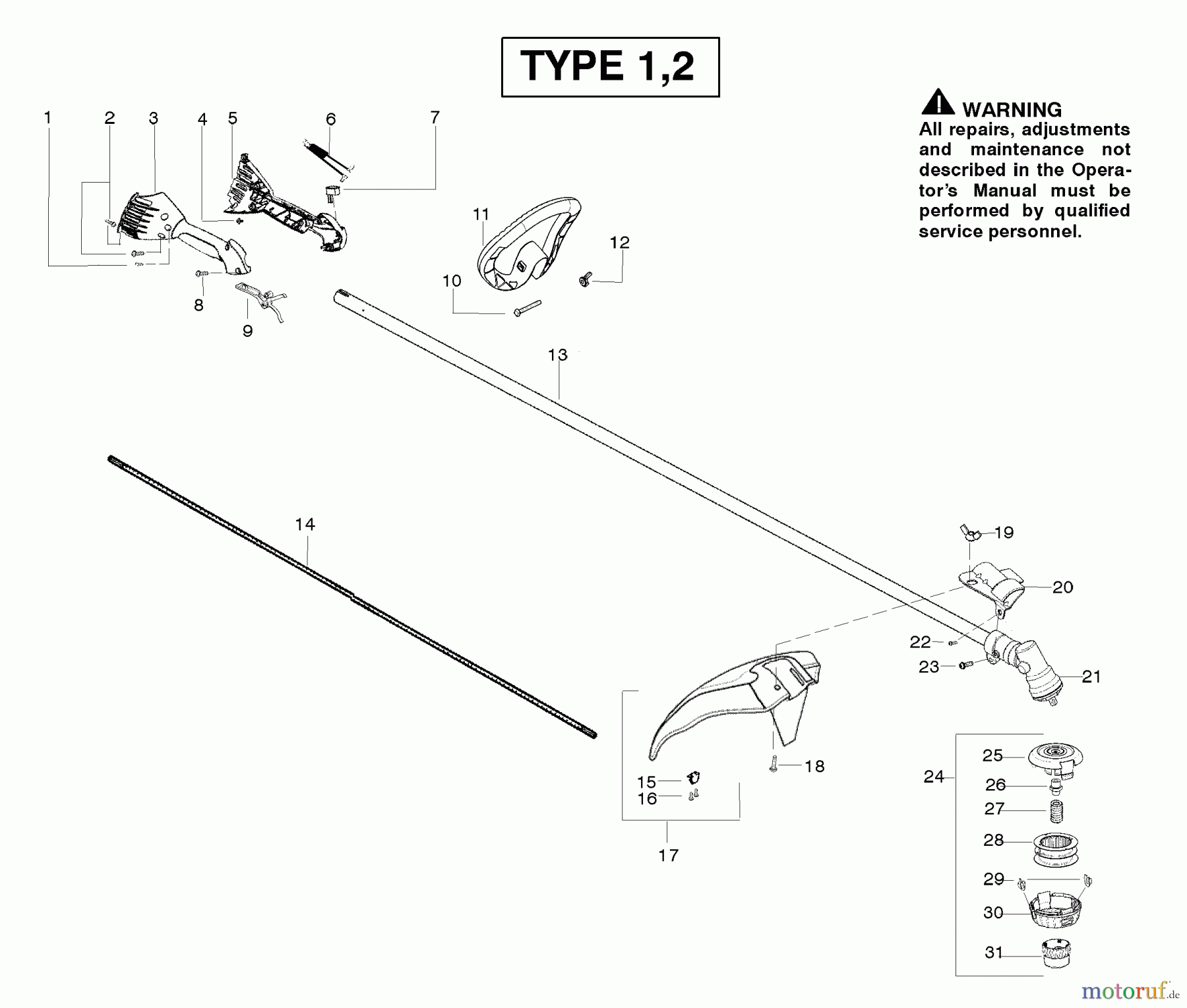Poulan / Weed Eater Motorsensen, Trimmer PPB32SST (Type 2) - Poulan Pro String Trimmer Handle & Shaft Assembly Type 1,2