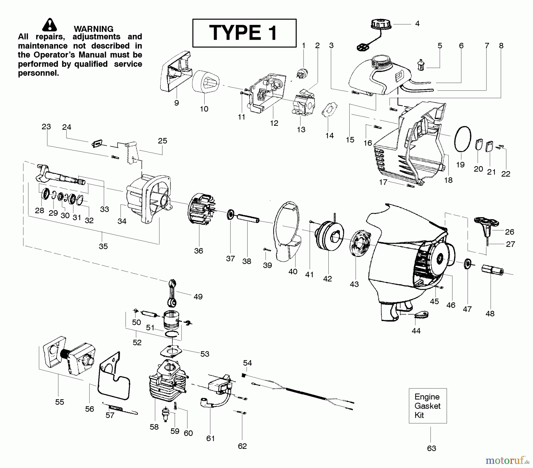 Poulan / Weed Eater Motorsensen, Trimmer SM132 (Type 1) - Poulan Pro String Trimmer Engine Assembly