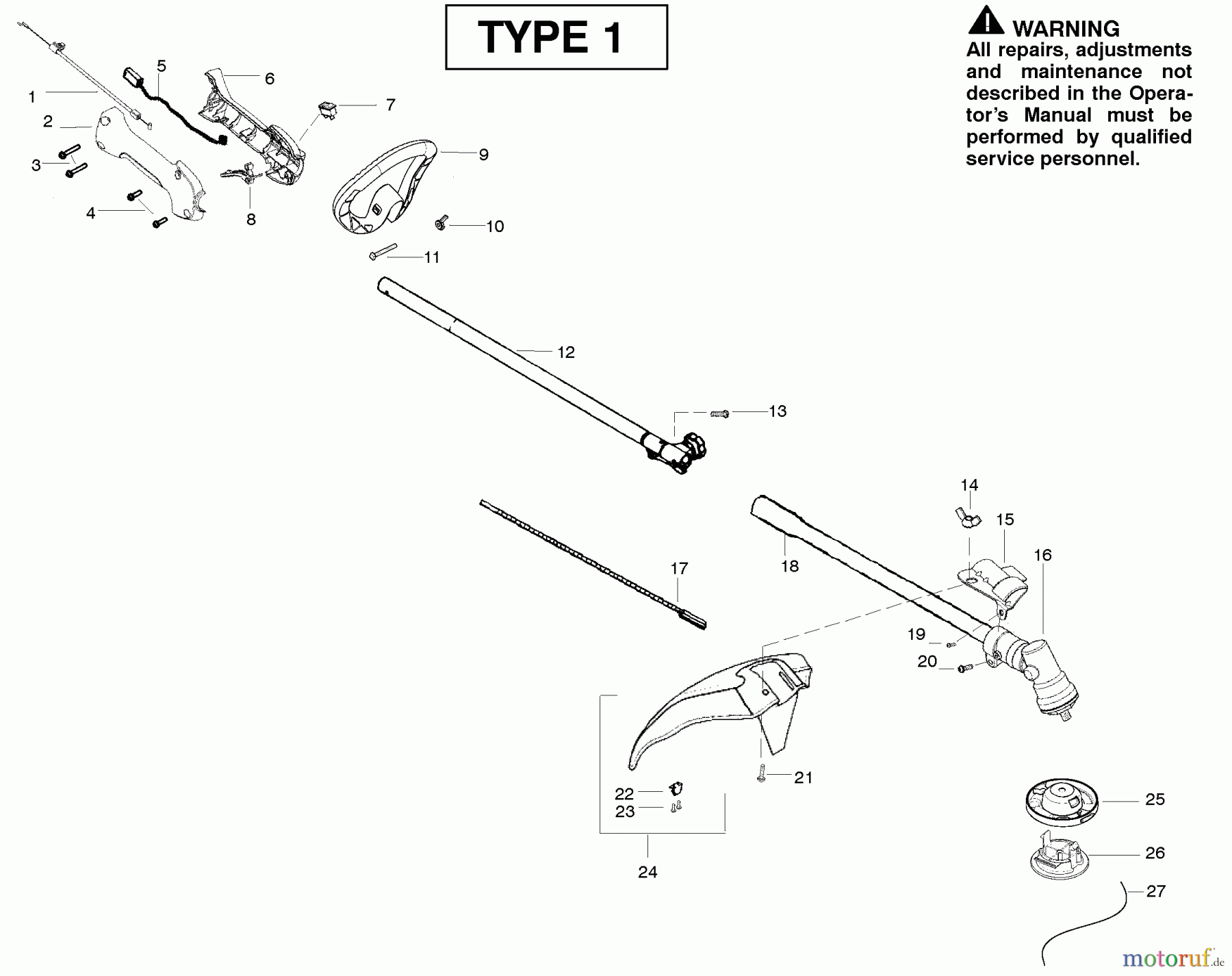 Poulan / Weed Eater Motorsensen, Trimmer SM705 (Type 1) - Poulan Pro String Trimmer Shaft & Handle Type 1