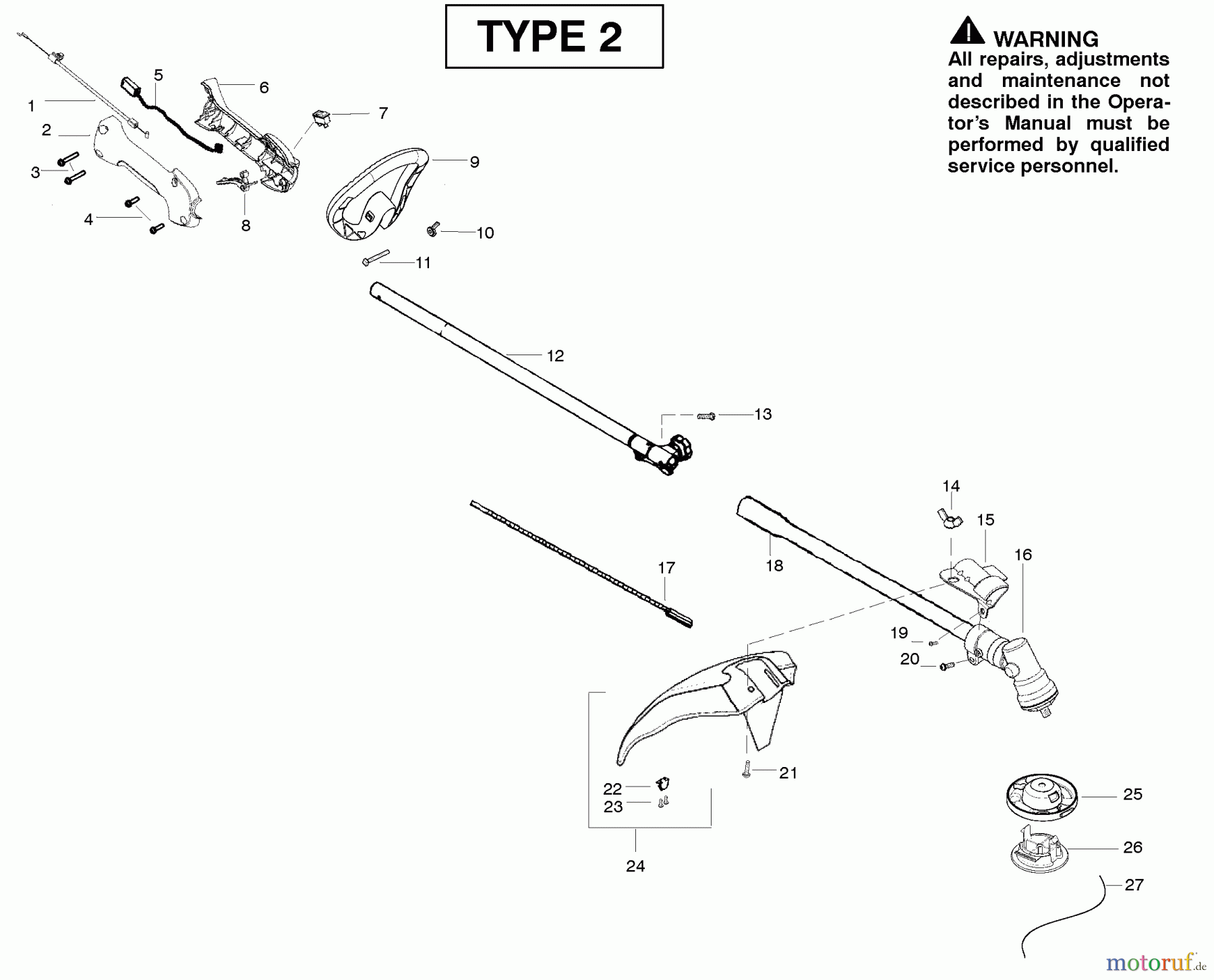 Poulan / Weed Eater Motorsensen, Trimmer SM705 (Type 2) - Poulan Pro String Trimmer Shaft & Handle Type 2