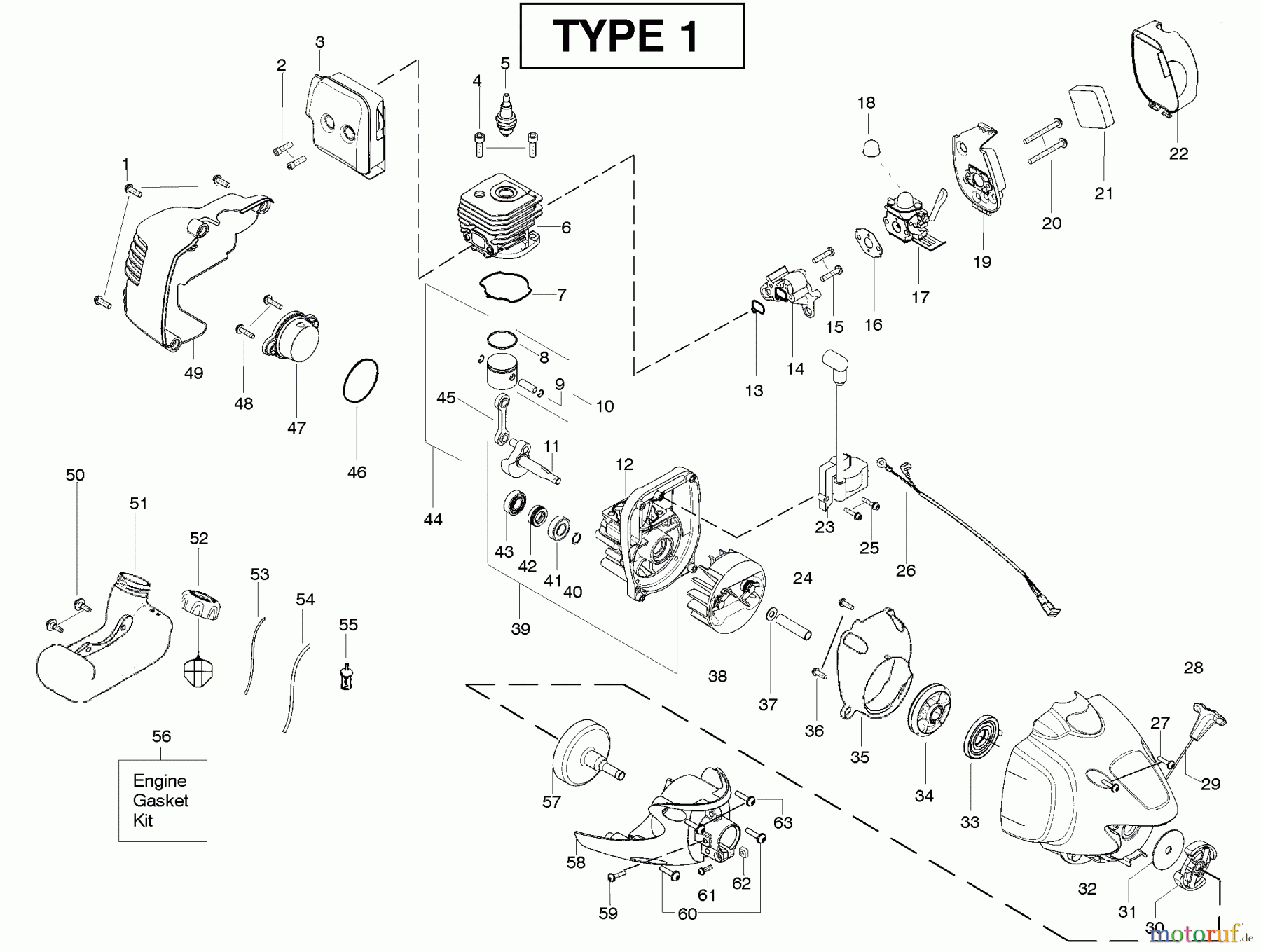 Poulan / Weed Eater Motorsensen, Trimmer SM706 (Type 1) - Poulan Pro String Trimmer Engine Type 1
