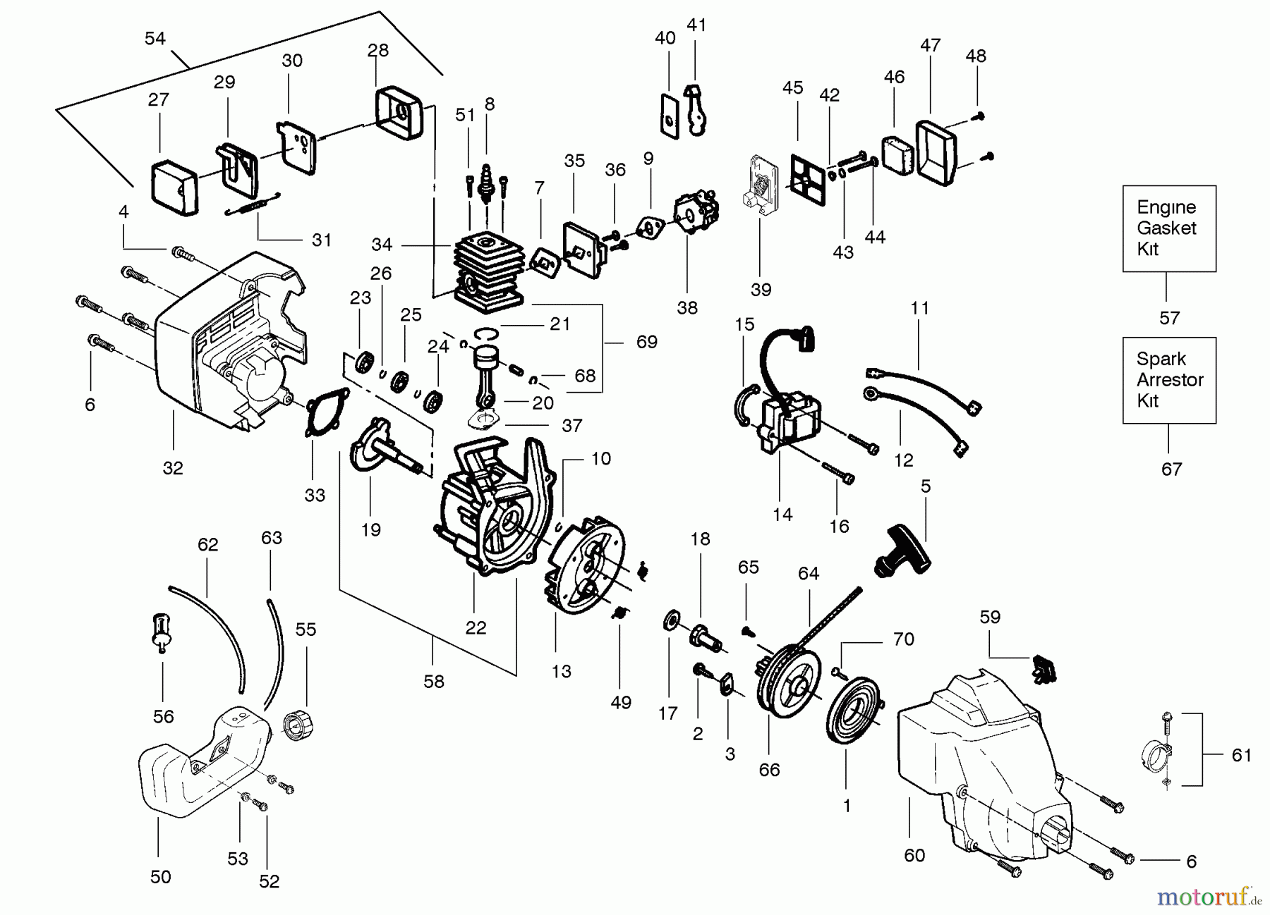Poulan / Weed Eater Motorsensen, Trimmer SST - Weed Eater Featherlite String Trimmer Engine Assembly