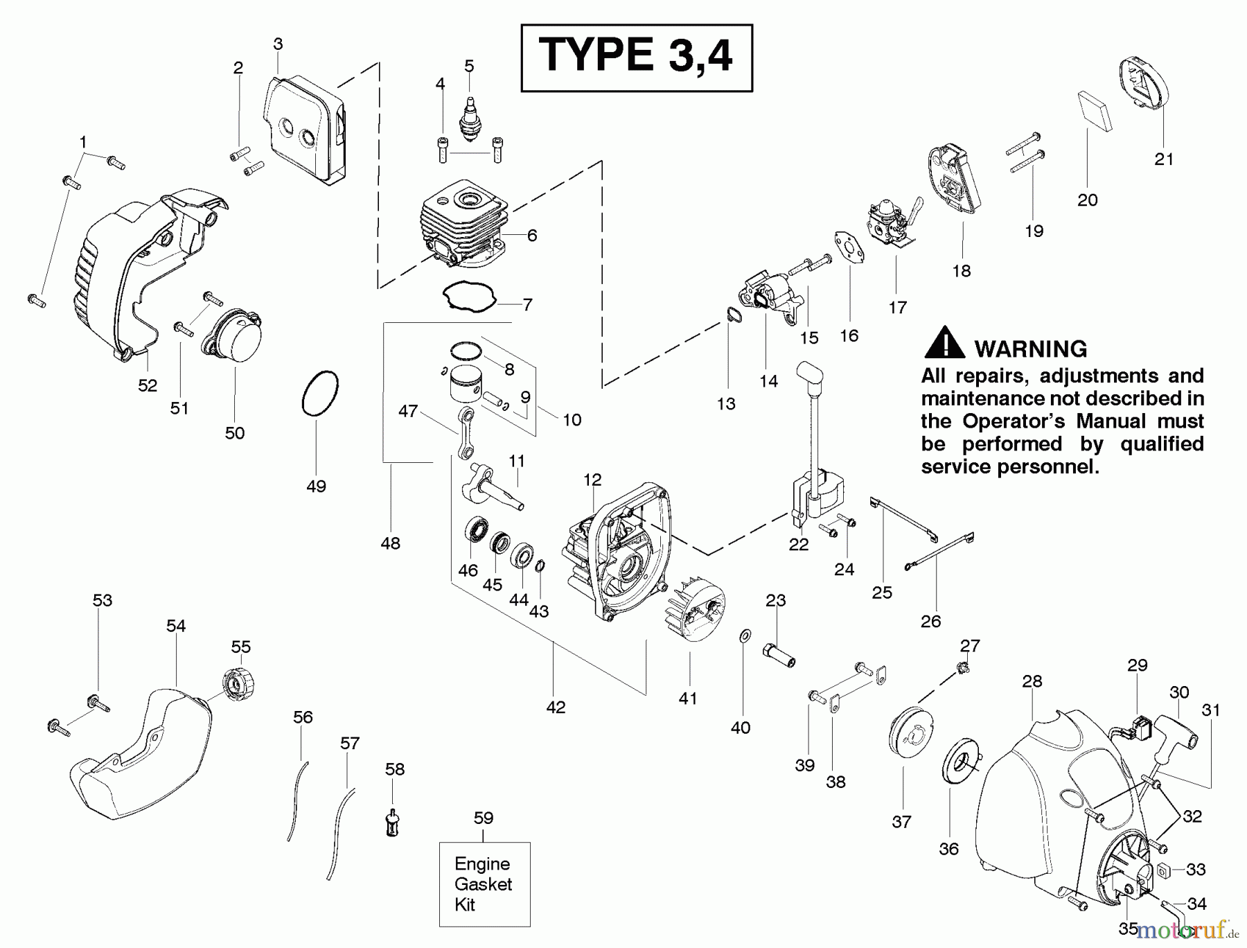 Poulan / Weed Eater Motorsensen, Trimmer SST25C (Type 3) - Weed Eater Featherlite String Trimmer Engine