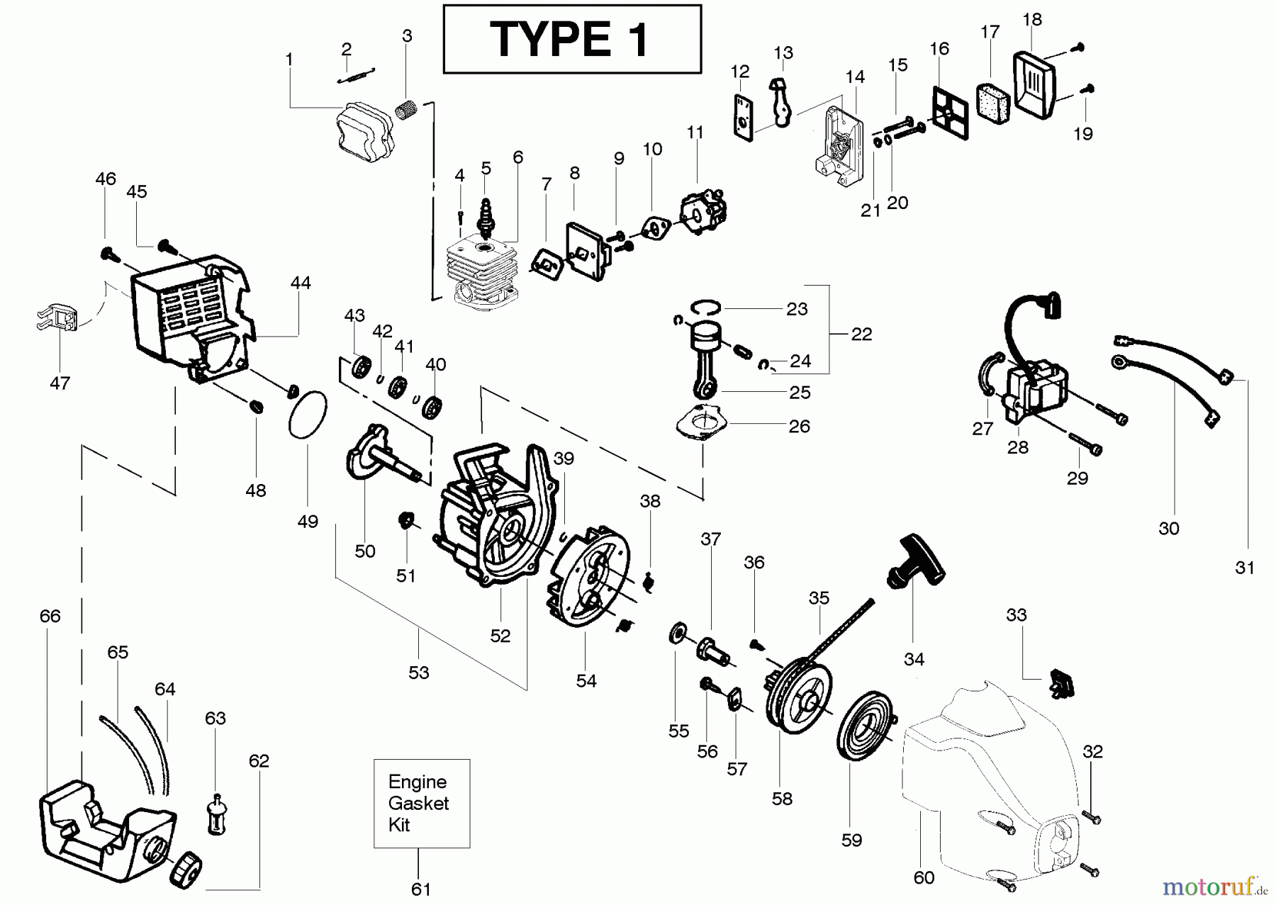Poulan / Weed Eater Motorsensen, Trimmer TE400CXL (Type 1) - Weed Eater String Trimmer Engine Type 1