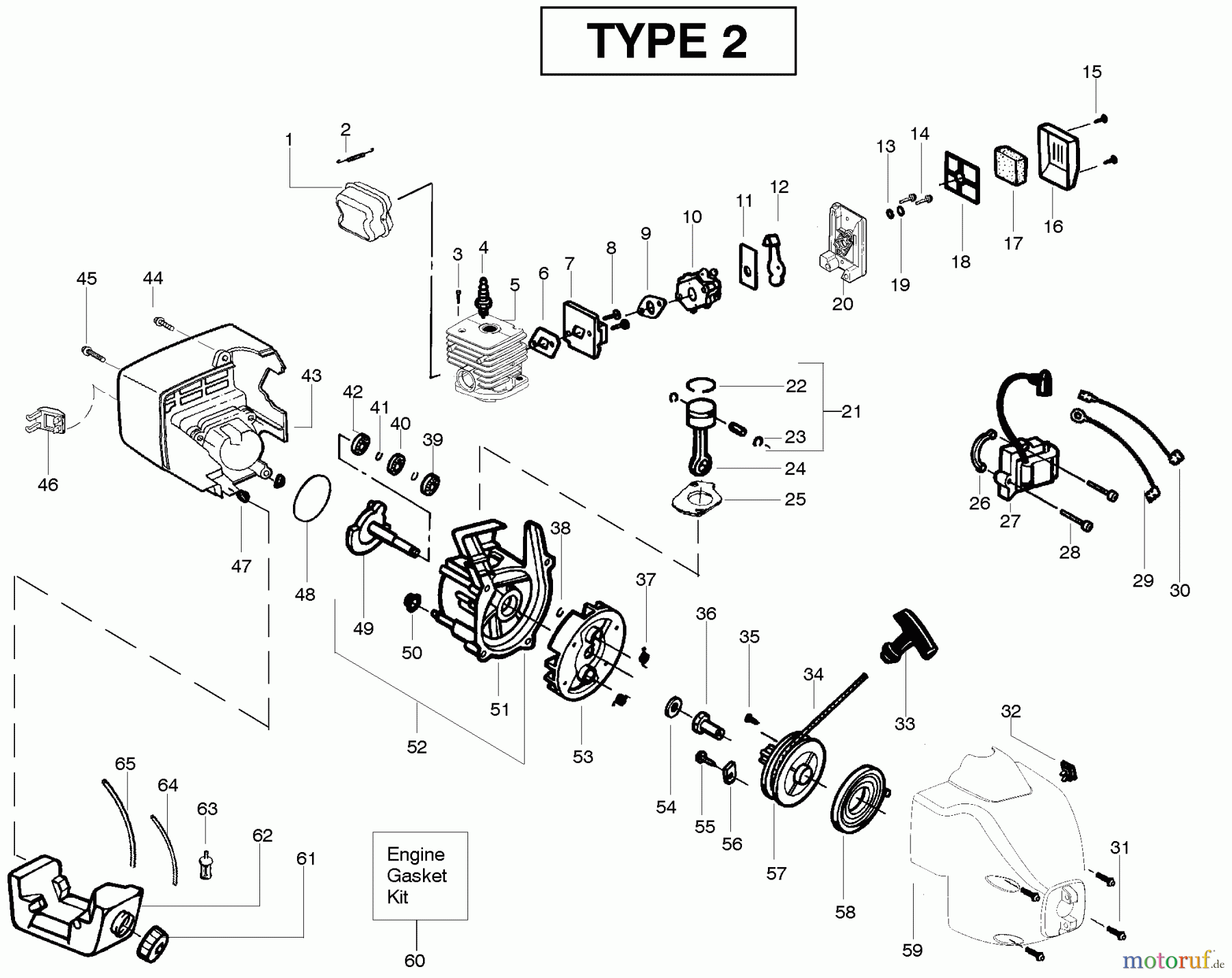 Poulan / Weed Eater Motorsensen, Trimmer TE400CXL (Type 2) - Weed Eater String Trimmer Engine Type 2