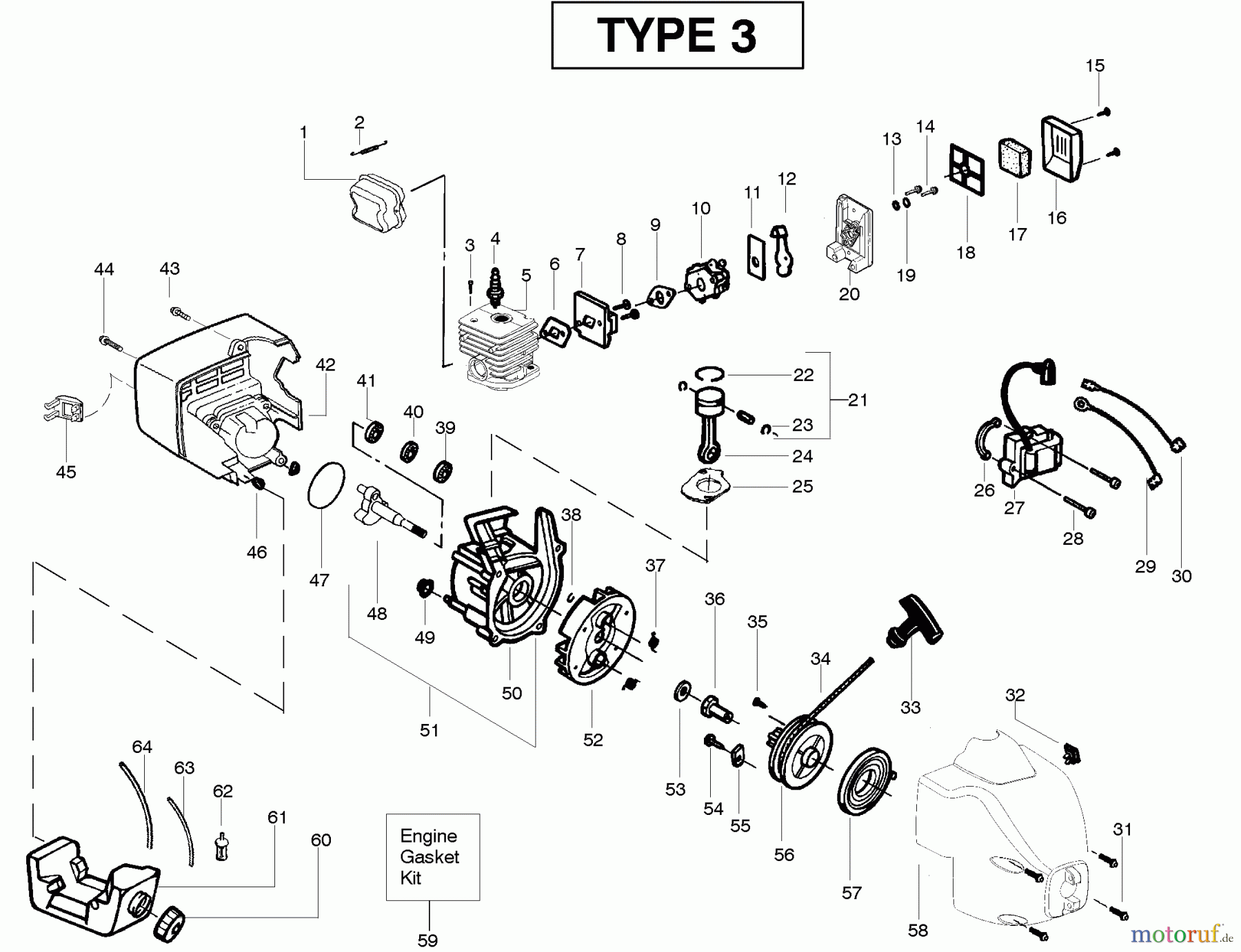 Poulan / Weed Eater Motorsensen, Trimmer TE400CXL (Type 3) - Weed Eater String Trimmer Engine Type 3