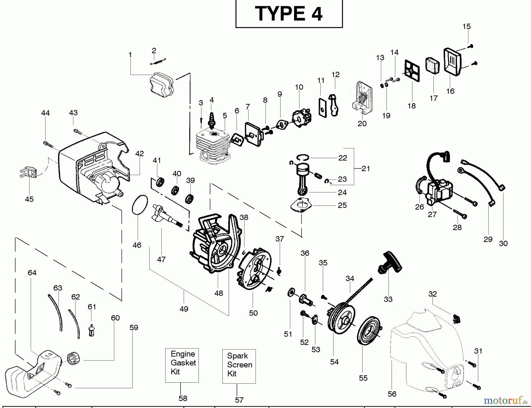 Poulan / Weed Eater Motorsensen, Trimmer TE400CXL (Type 4) - Weed Eater String Trimmer Engine Type 4