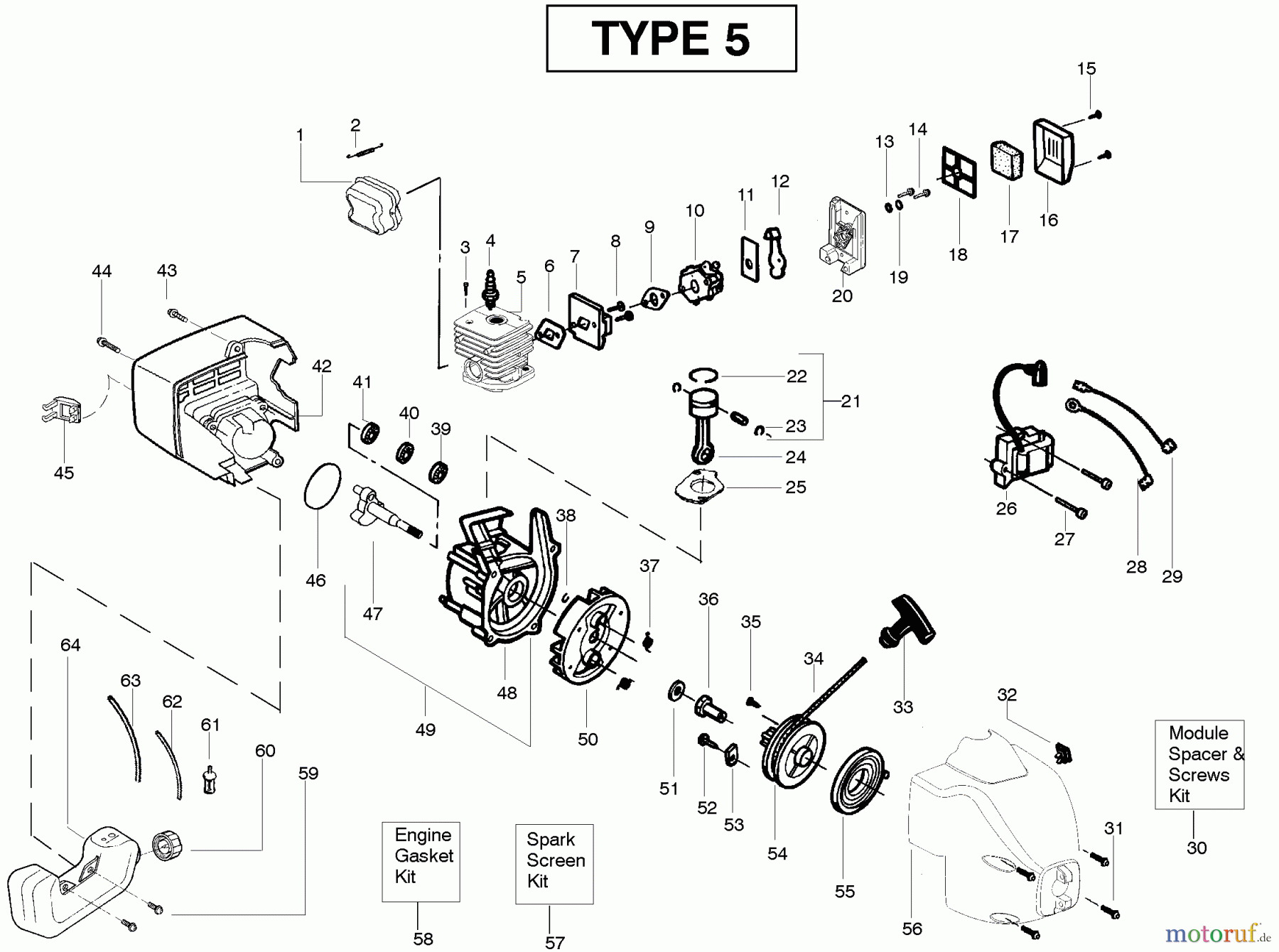 Poulan / Weed Eater Motorsensen, Trimmer TE400CXL (Type 5) - Weed Eater String Trimmer Engine Type 5