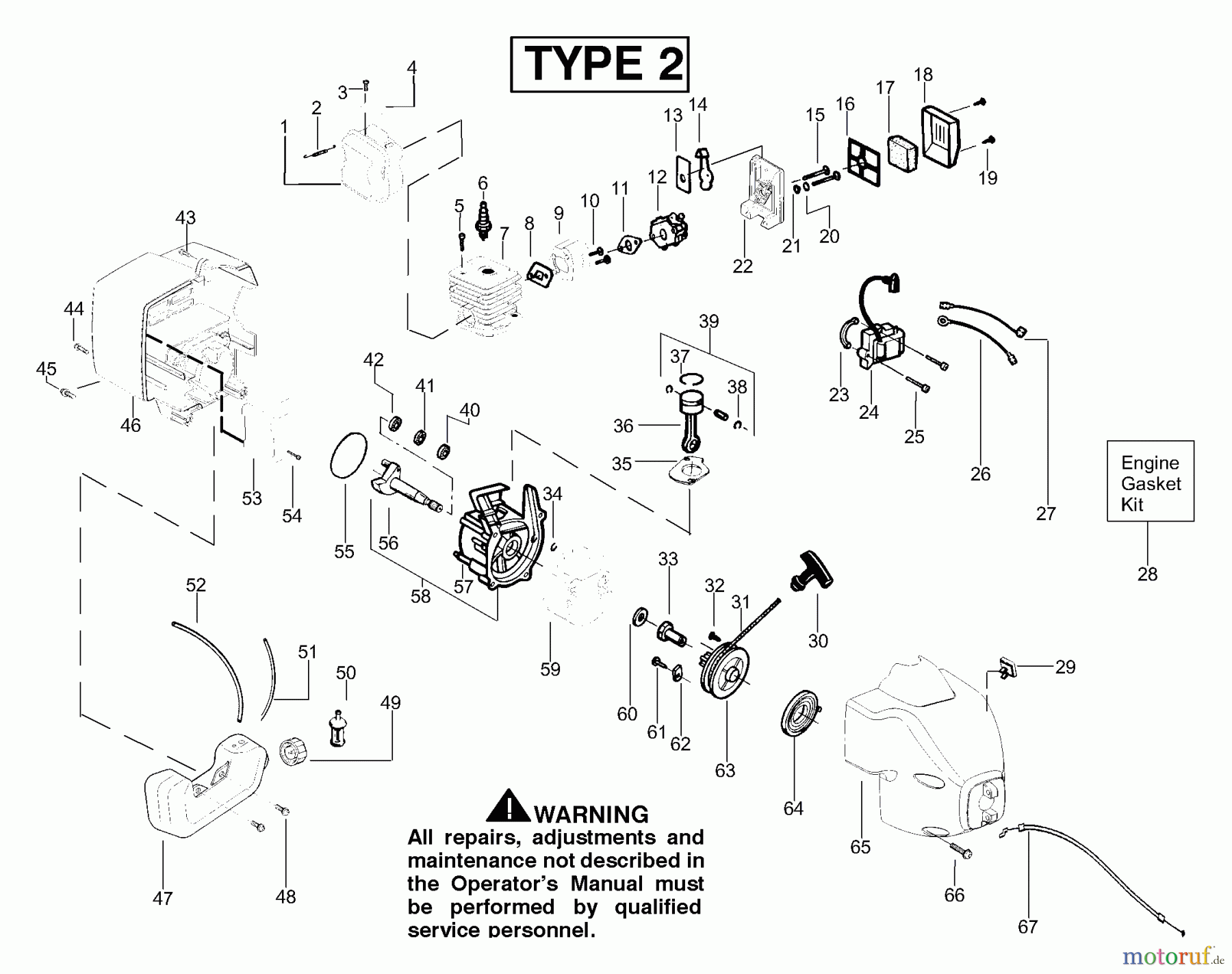 Poulan / Weed Eater Motorsensen, Trimmer TE400LE (Type 2) - Weed Eater String Trimmer Engine Type 2