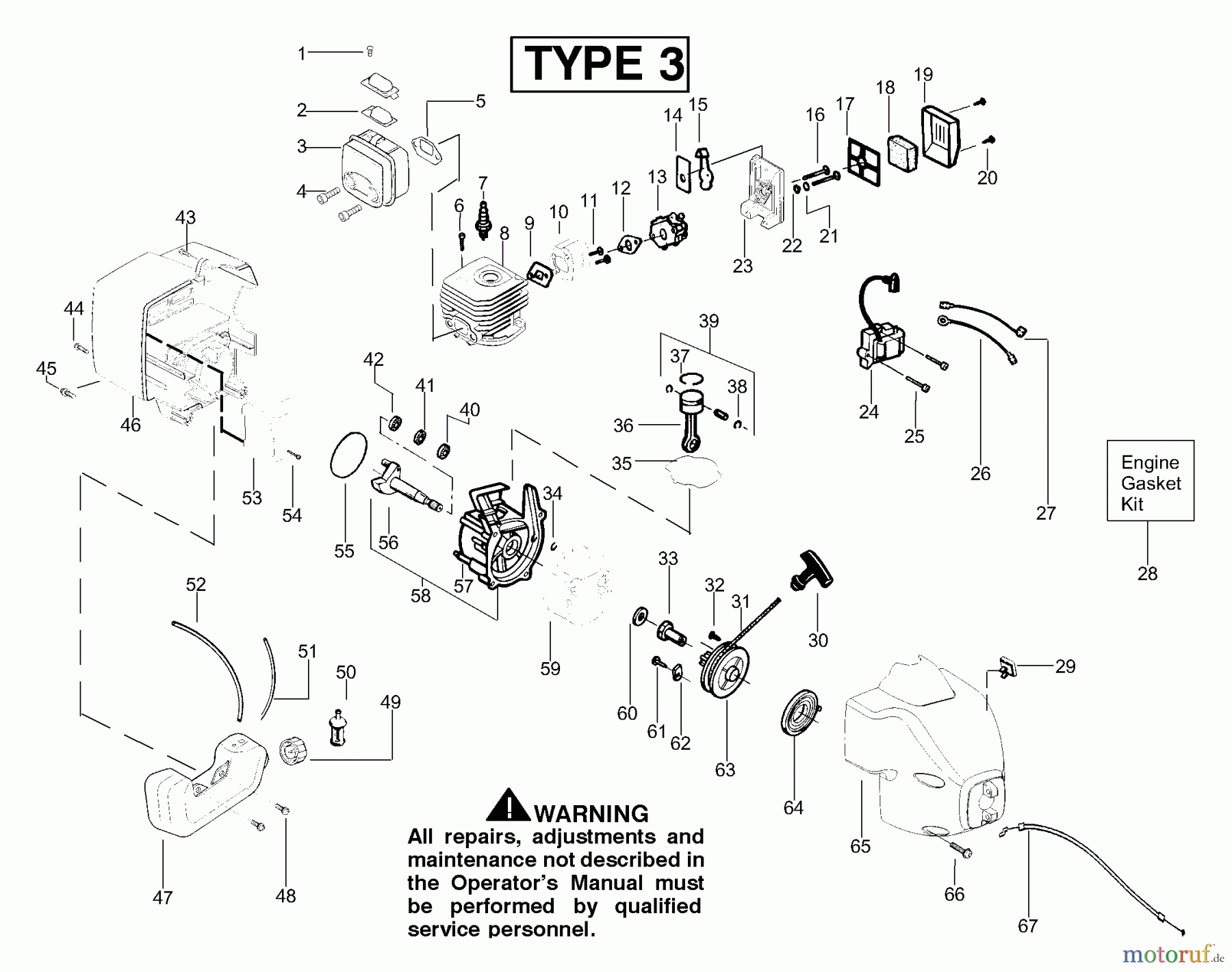 Poulan / Weed Eater Motorsensen, Trimmer TE400LE (Type 3) - Weed Eater String Trimmer Engine Type 3
