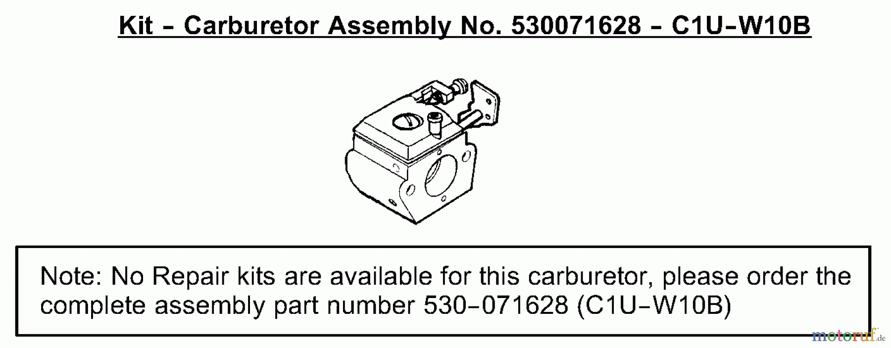 Poulan / Weed Eater Motorsensen, Trimmer TE400LE (Type 4) - Weed Eater String Trimmer Carburctor Assembly (C1U-W10) P/N 530071628