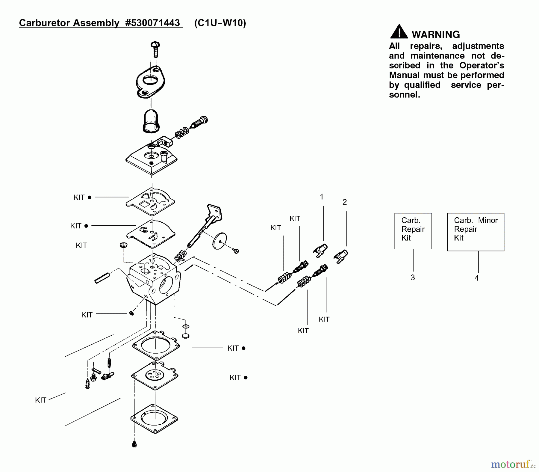 Poulan / Weed Eater Motorsensen, Trimmer TE400LE (Type 1) - Weed Eater String Trimmer Carburetor Assembly (C1U-W10) P/N 530071443