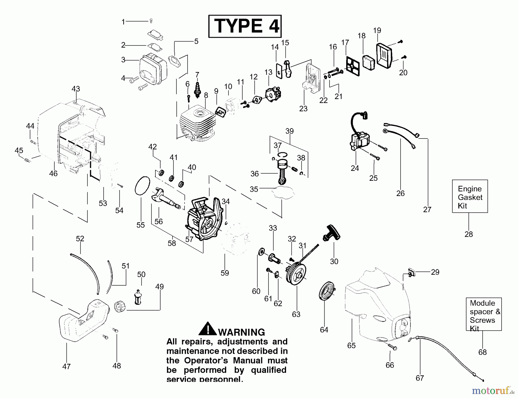 Poulan / Weed Eater Motorsensen, Trimmer TE400LE (Type 4) - Weed Eater String Trimmer Engine Type 4
