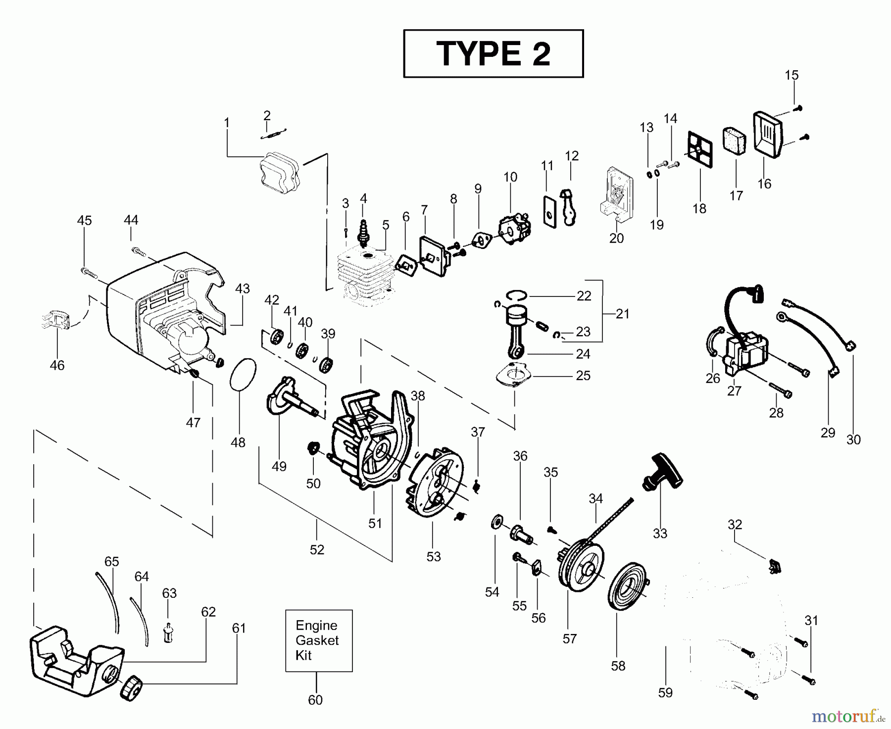 Poulan / Weed Eater Motorsensen, Trimmer TE450CXL (Type 2) - Poulan String Trimmer Engine Assembly Type 2