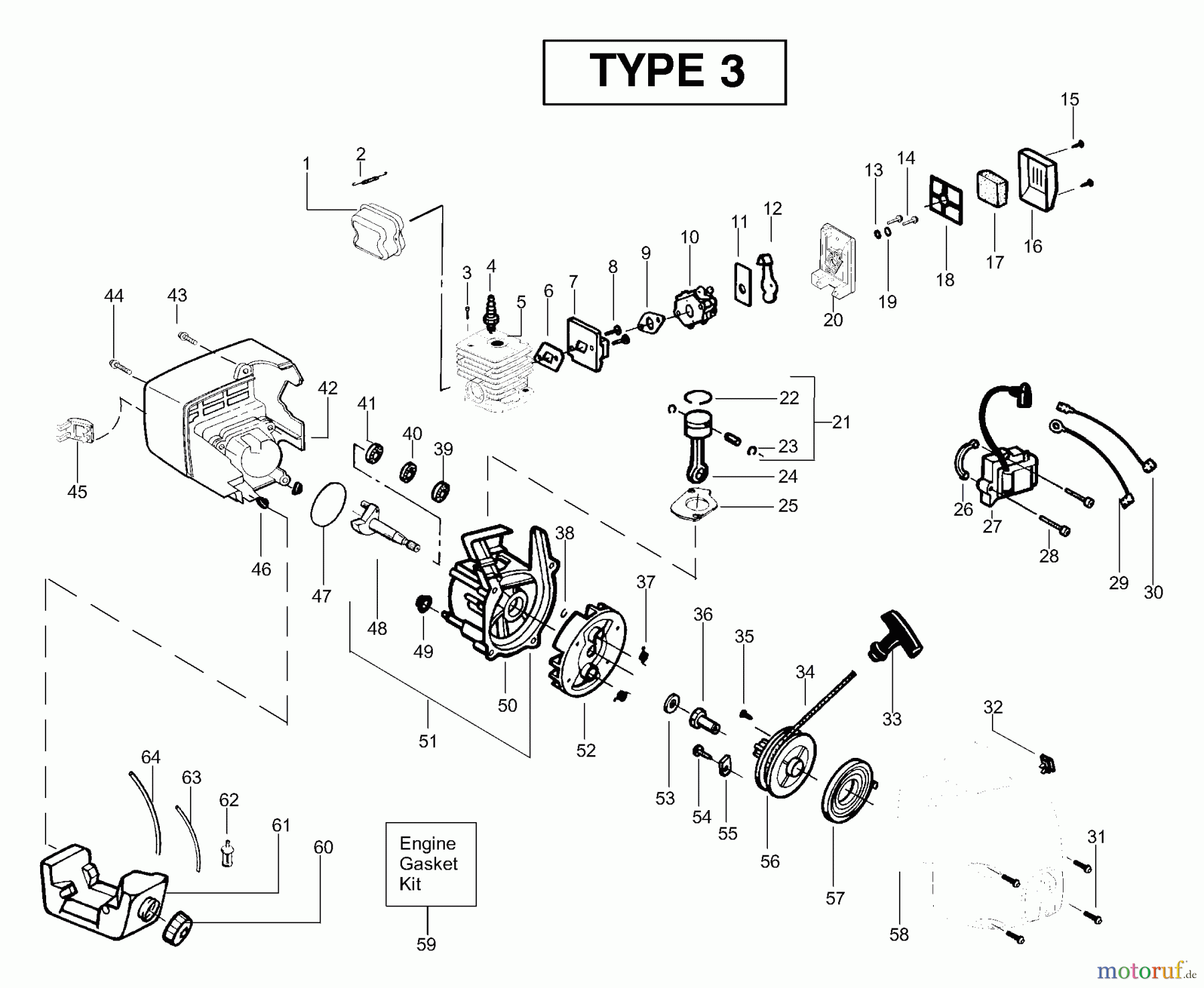 Poulan / Weed Eater Motorsensen, Trimmer TE450CXL (Type 3) - Poulan String Trimmer Engine Assembly Type 3