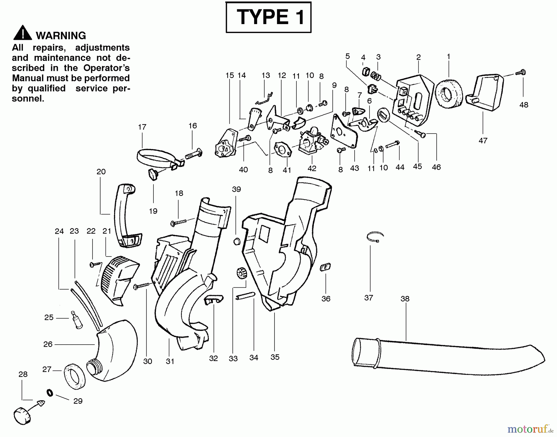 Poulan / Weed Eater Bläser / Sauger / Häcksler / Mulchgeräte PPBVM200 (Type 1) - Poulan Pro Blower Handle, Chassis & Blower Assembly Type 1