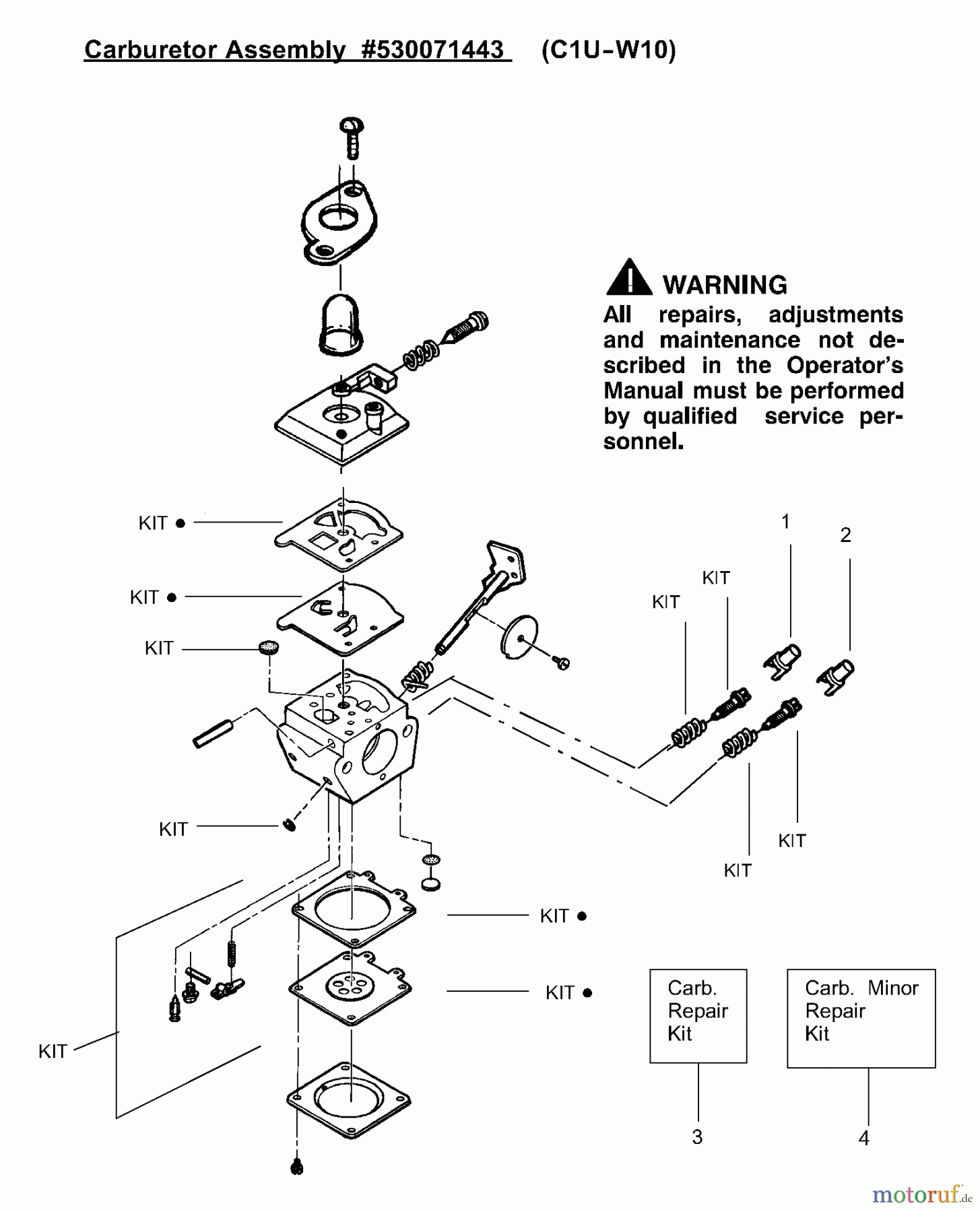 Poulan / Weed Eater Motorsensen, Trimmer TE450CXL LE (Type 3) - Poulan String Trimmer Carburetor Assembly (C1U-W10) P/N 530071443