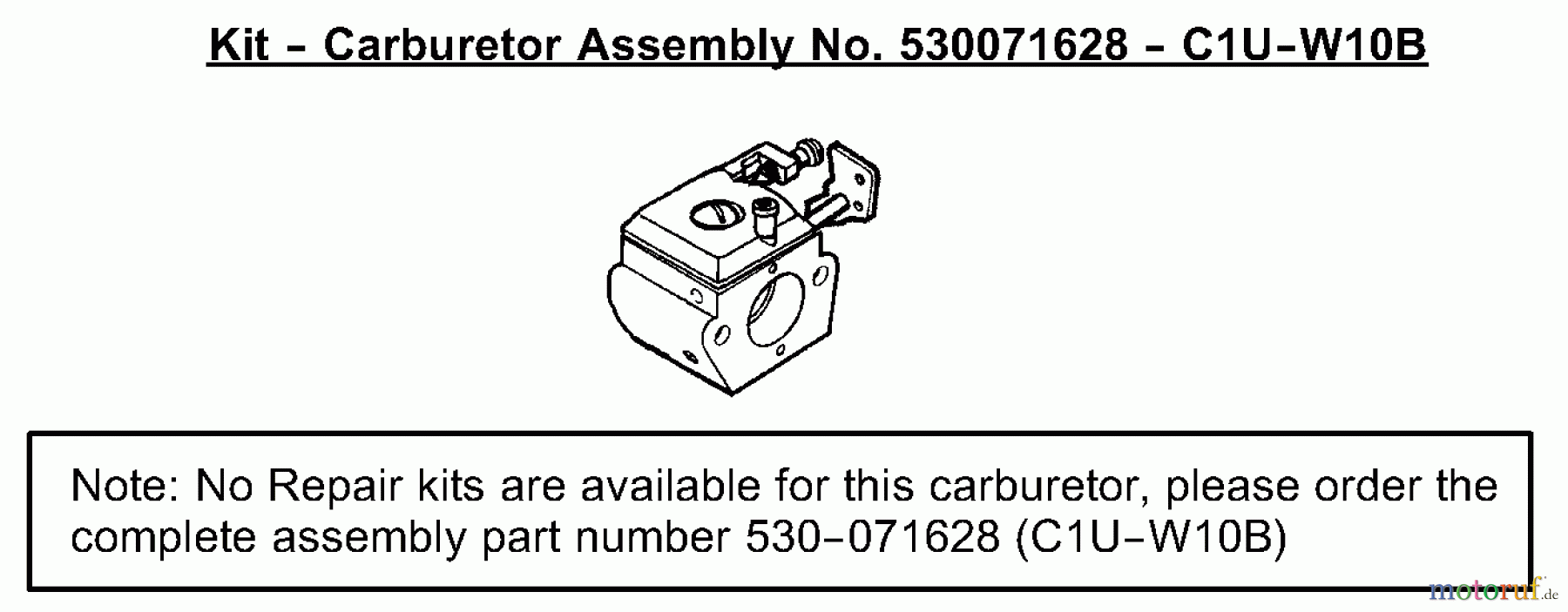 Poulan / Weed Eater Motorsensen, Trimmer TE450CXL LE (Type 3) - Poulan String Trimmer Carburetor Assembly (C1U-W10B) P/N 530071628