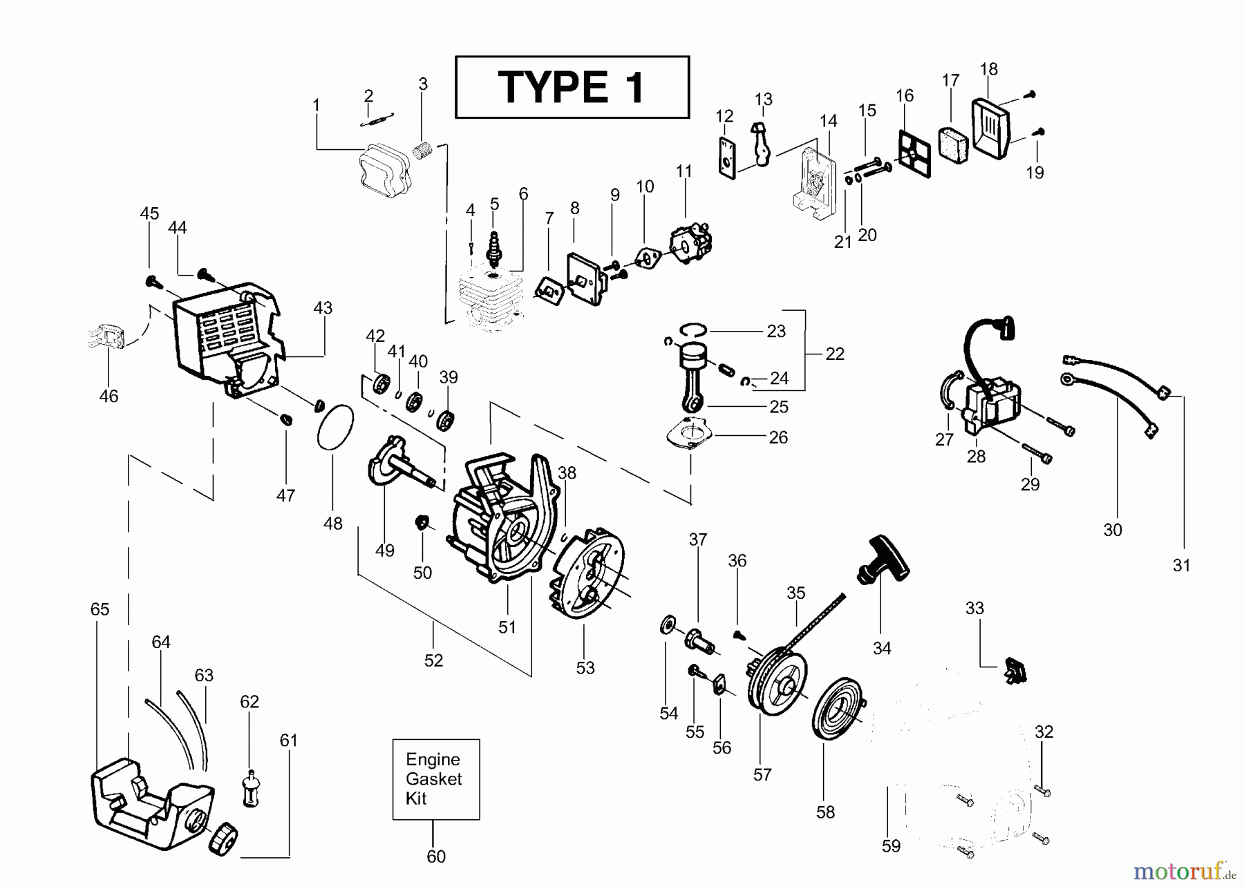 Poulan / Weed Eater Motorsensen, Trimmer TE500CXL (Type 1) - Weed Eater String Trimmer Engine Assembly Type 1