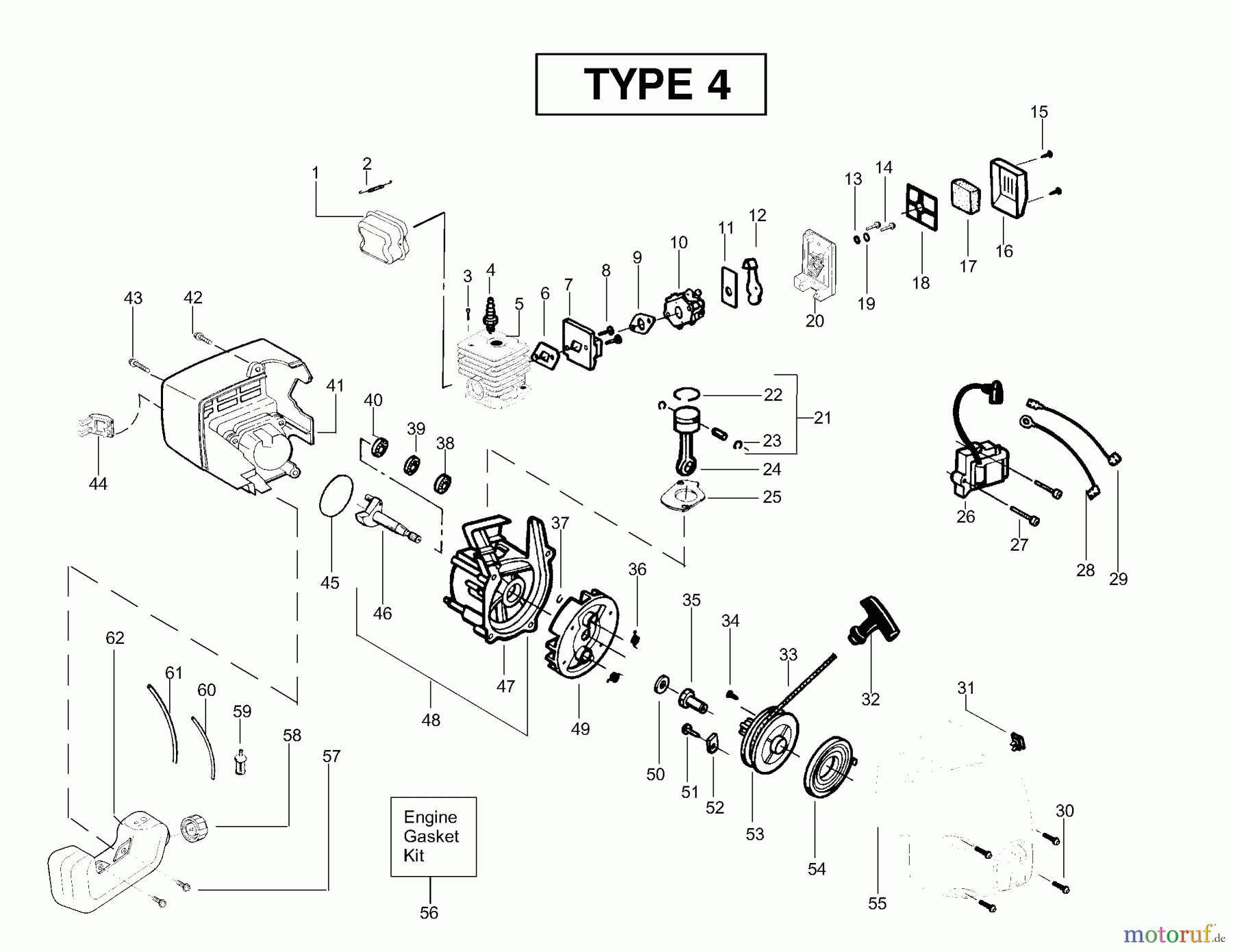 Poulan / Weed Eater Motorsensen, Trimmer TE500CXL (Type 4) - Weed Eater String Trimmer Engine Assembly Type 4