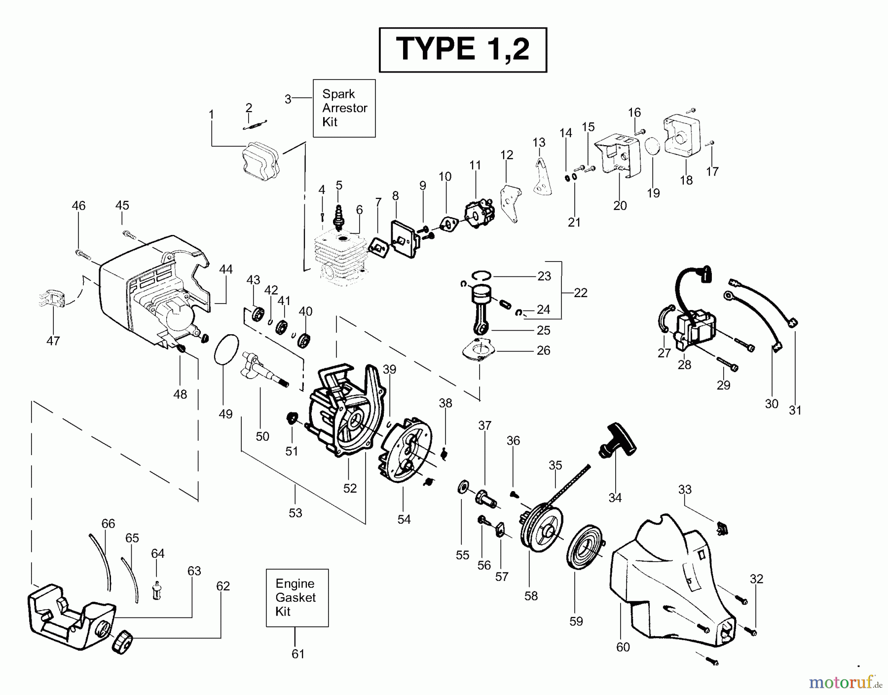 Poulan / Weed Eater Motorsensen, Trimmer Twistn Edge (Type 1) - Weed Eater String Trimmer Power Unit Type 1 & 2