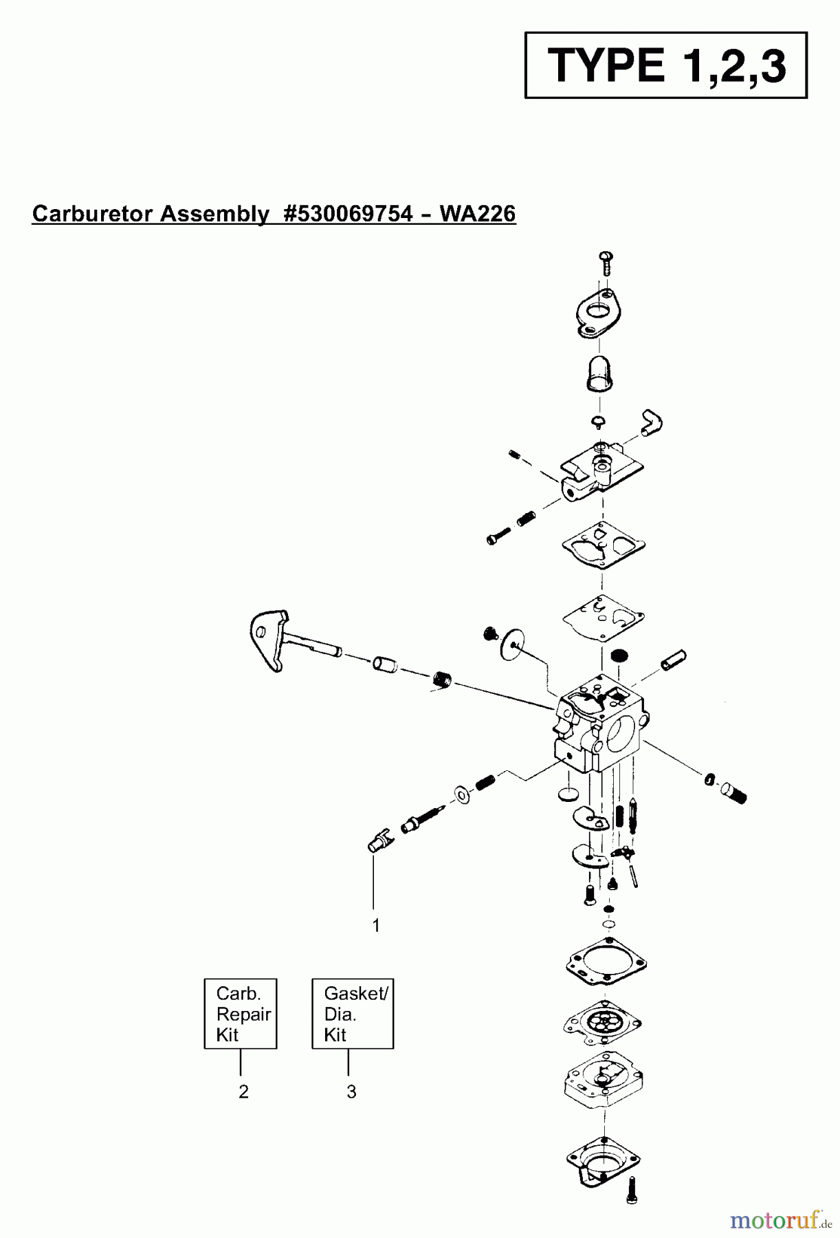 Poulan / Weed Eater Motorsensen, Trimmer Twistn Edge (Type 1) - Weed Eater String Trimmer Carburetor Assembly (WA226) P/N 530069754