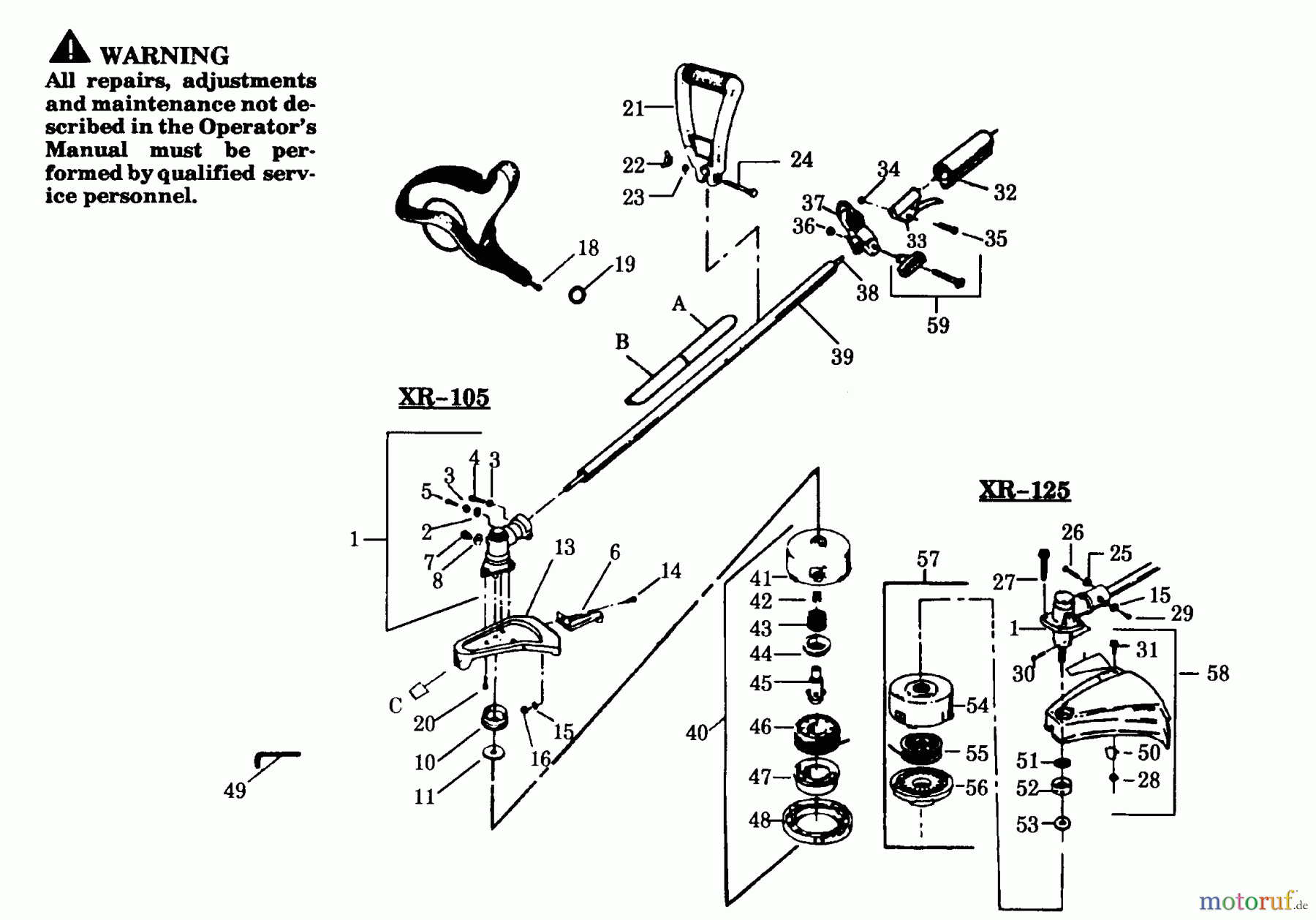 Poulan / Weed Eater Motorsensen, Trimmer XR-125 - Weed Eater String Trimmer CUTTING HEAD & DRIVE SHAFT ASSEMBLIES