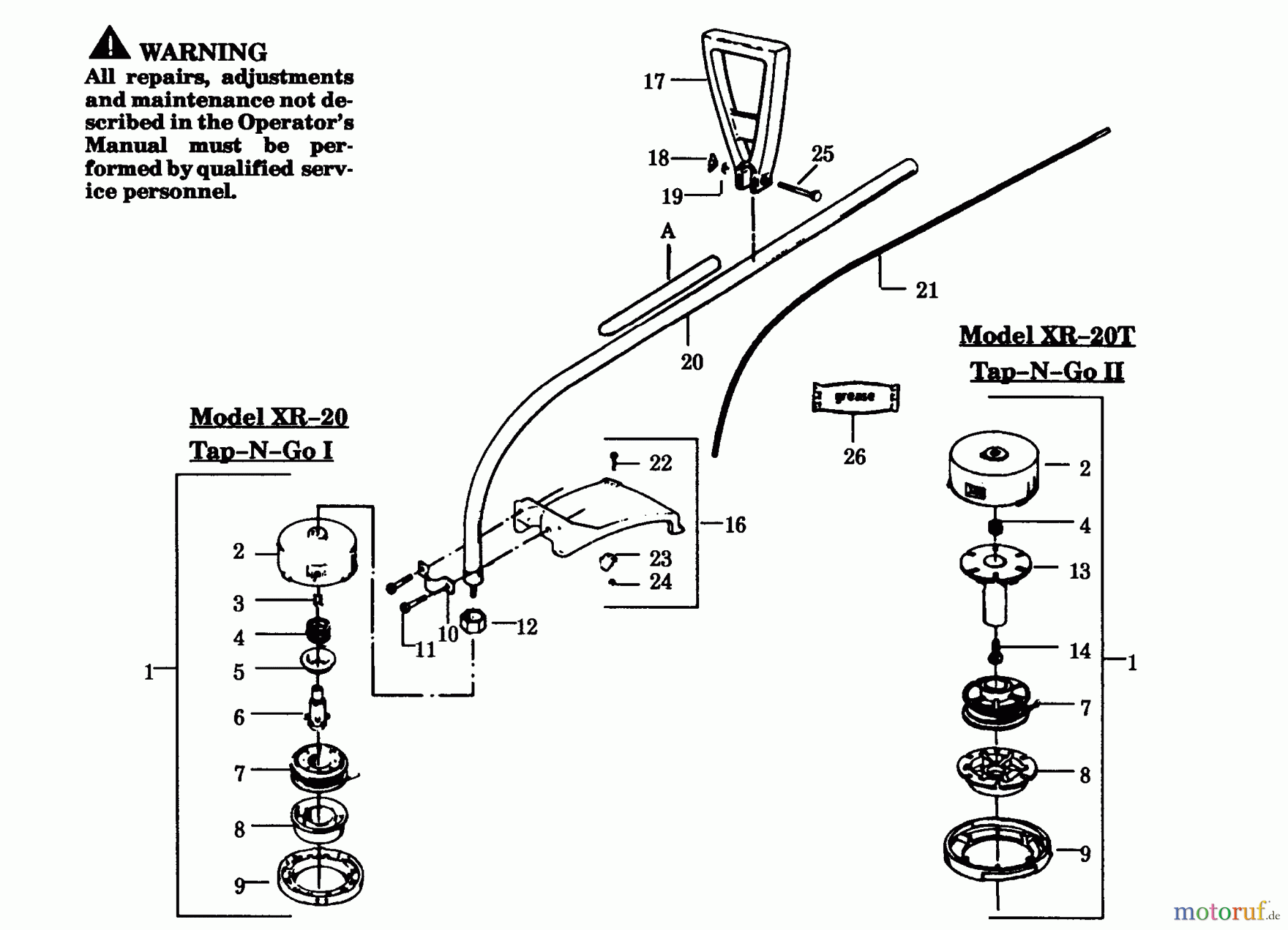 Poulan / Weed Eater Motorsensen, Trimmer XR-20 - Weed Eater String Trimmer CUTTING HEAD & DRIVE SHAFT