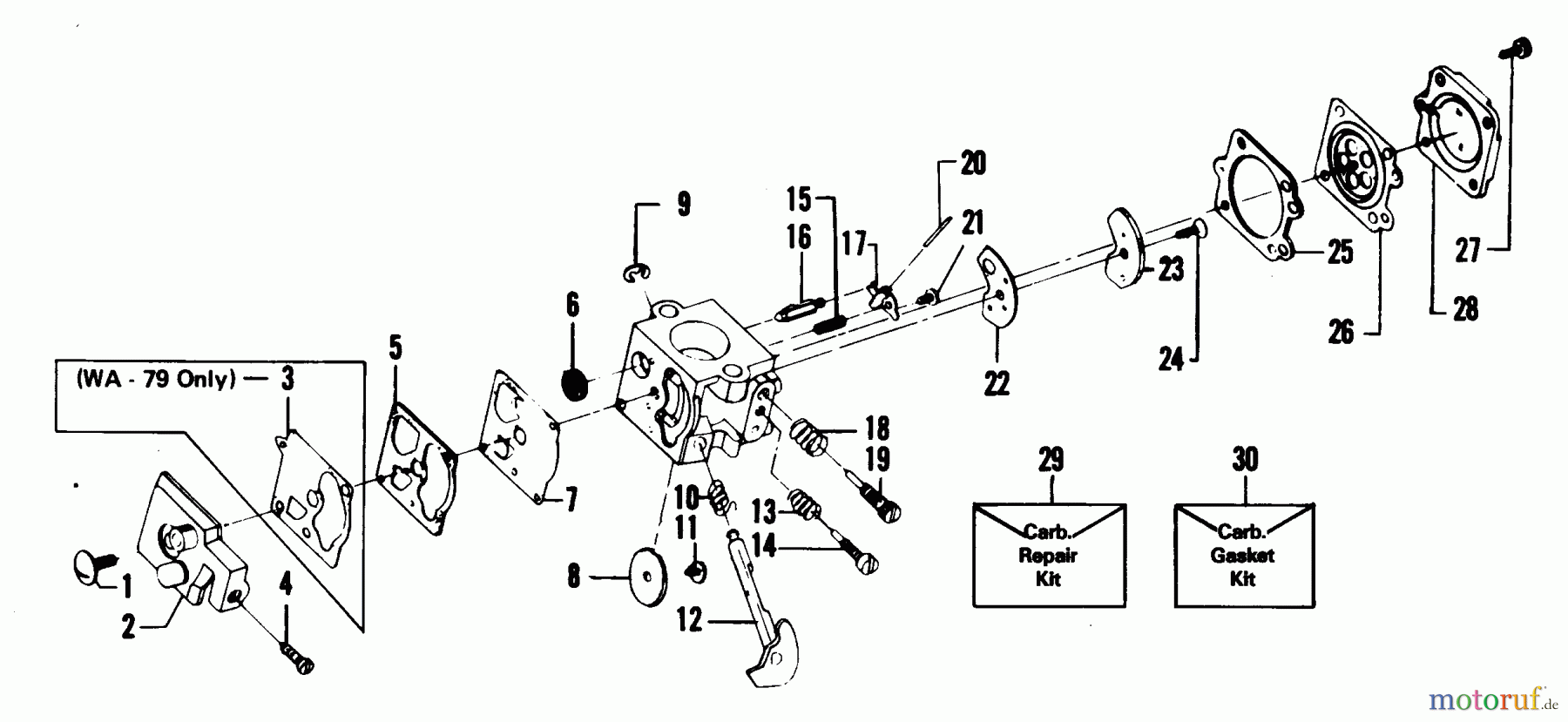 Poulan / Weed Eater Motorsensen, Trimmer XR-30 - Weed Eater String Trimmer CARBURETORS WA-149 & WA-79 BREAKDOWN