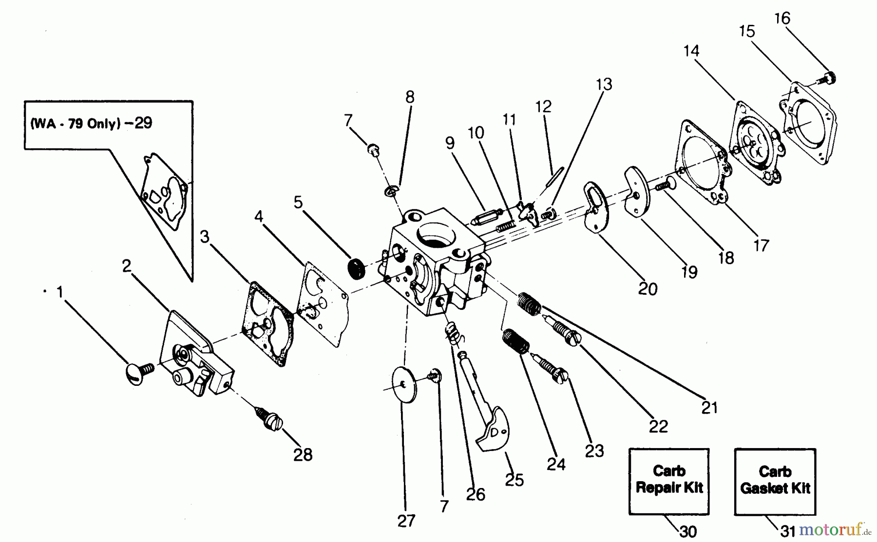  Poulan / Weed Eater Motorsensen, Trimmer XR-80 - Weed Eater String Trimmer CARBURETORS WA-149, WA-79 BREAKDOWN