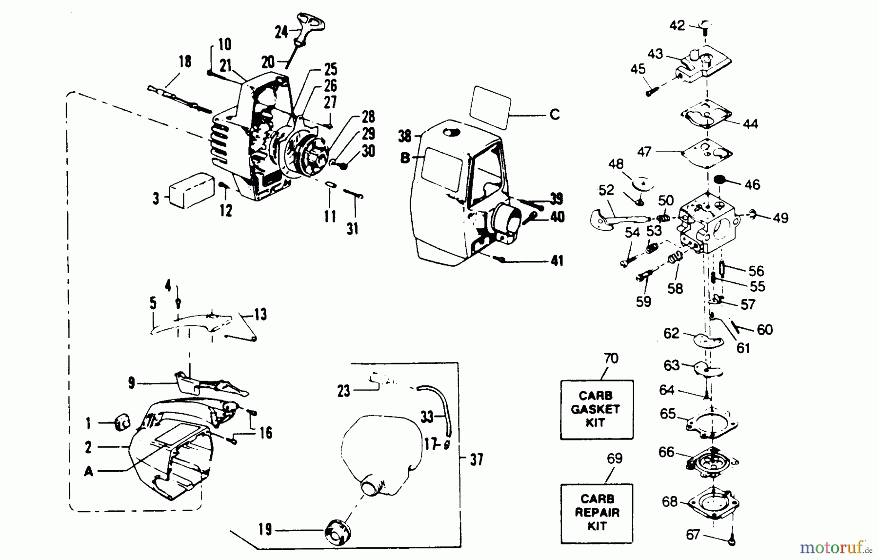 Poulan / Weed Eater Motorsensen, Trimmer XR-88 - Weed Eater String Trimmer CARBURETOR, FUEL TANK, & STARTER