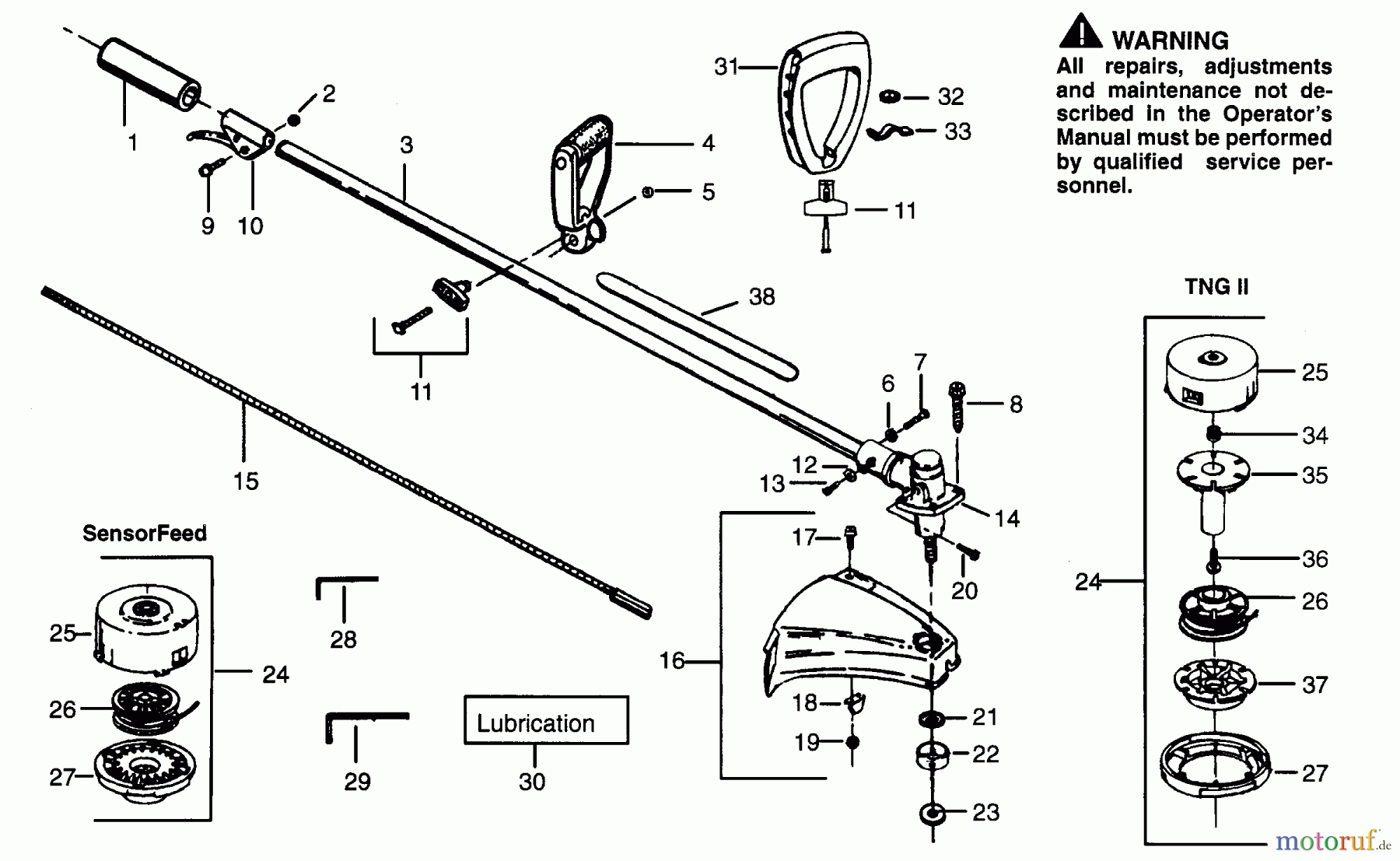 Poulan / Weed Eater Motorsensen, Trimmer XT100 - Weed Eater String Trimmer CUTTING HEAD & DRIVE SHAFT ASSEMBLIES