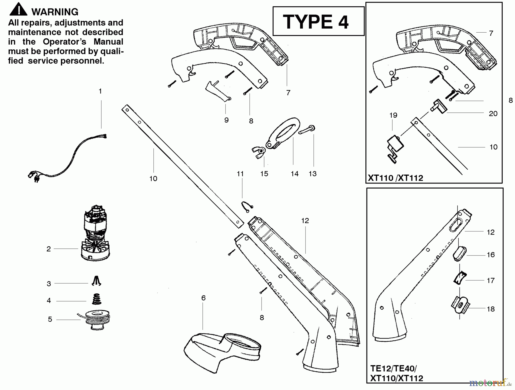 Poulan / Weed Eater Motorsensen, Trimmer TE12 (Type 4) - Weed Eater Electric Trimmer Product Complete Type 4